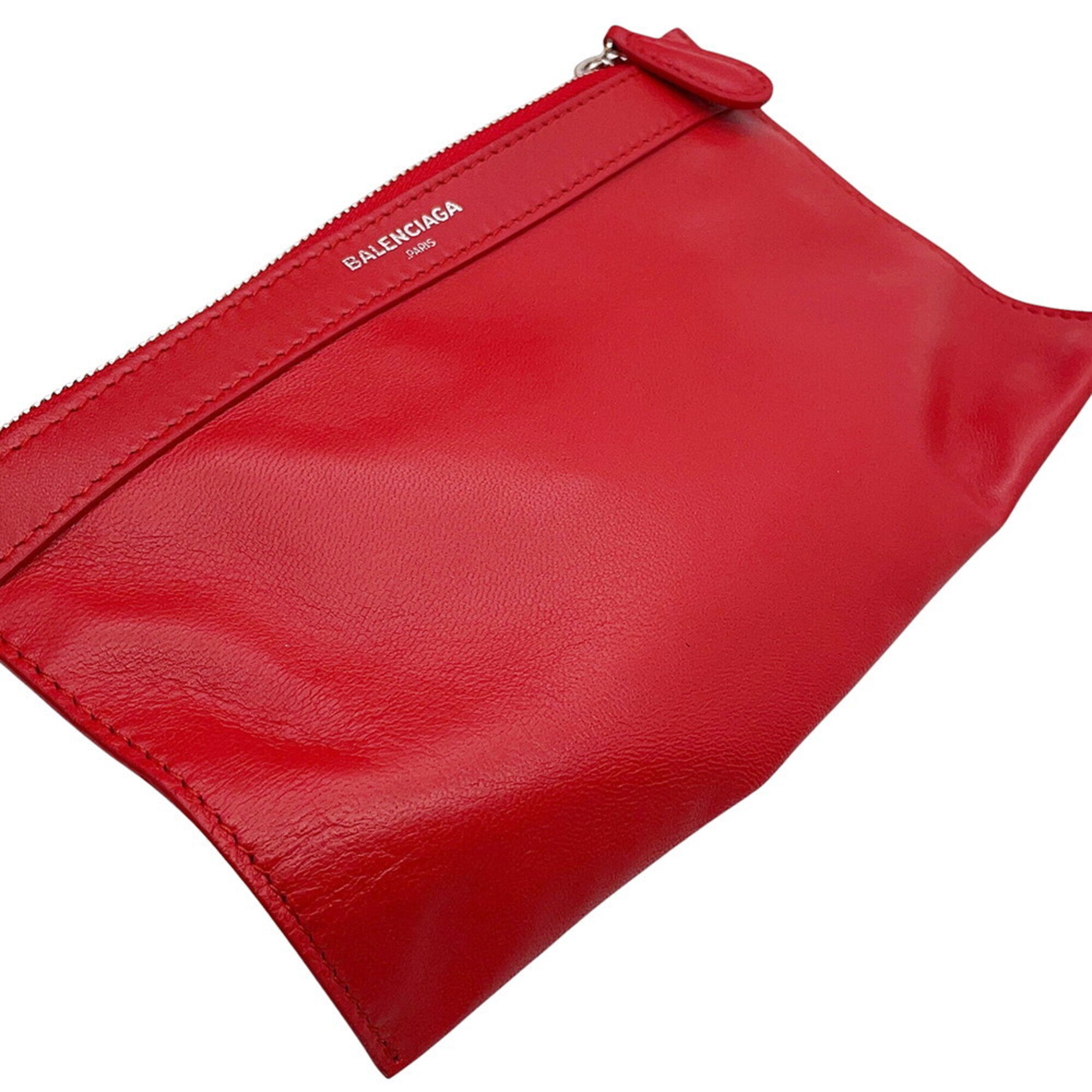 Balenciaga Red Color Leather Handbag Pouch Tote Bag (Pre-Owned)