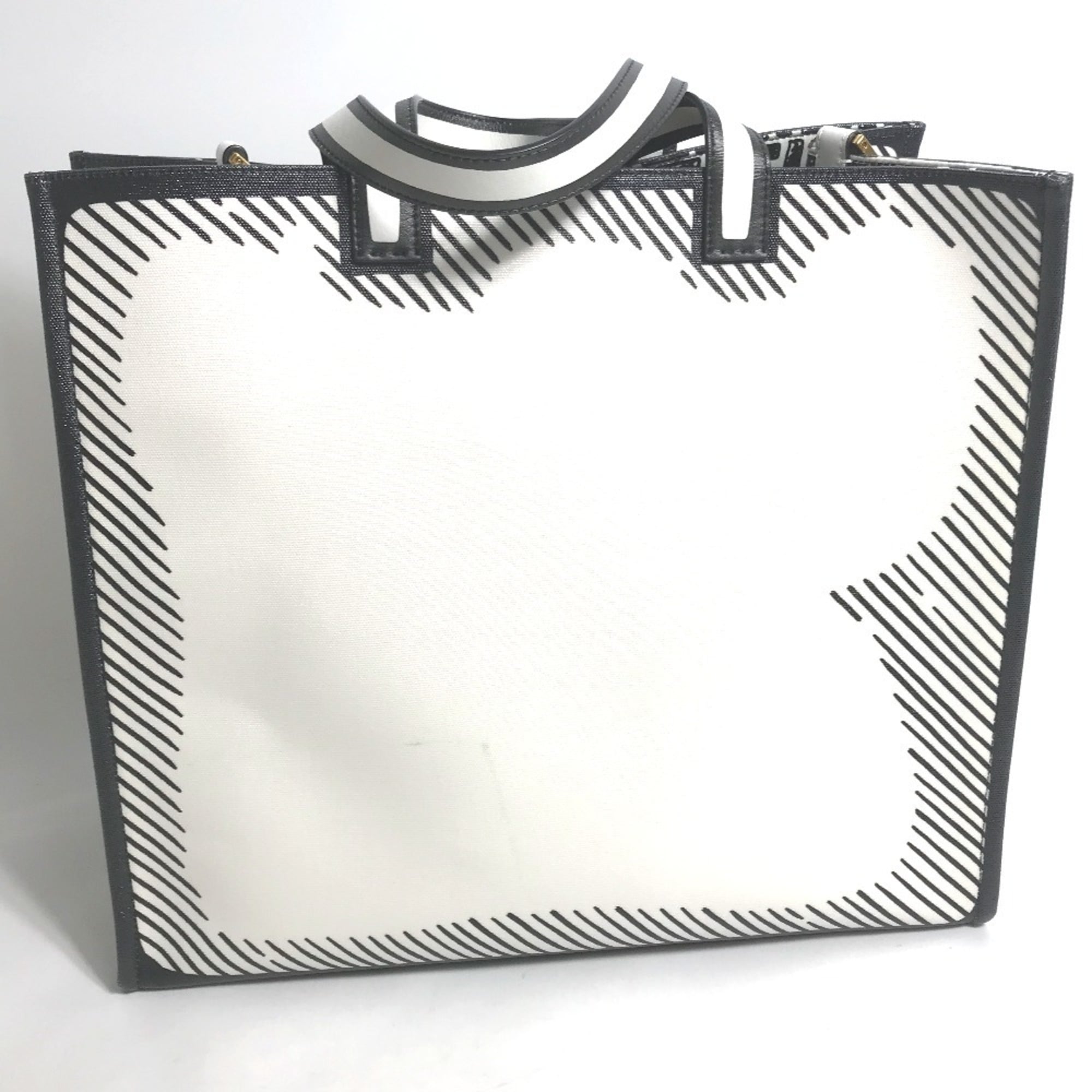 Fendi Black White Coated Canvas Handbag Tote Bag (Pre-Owned)