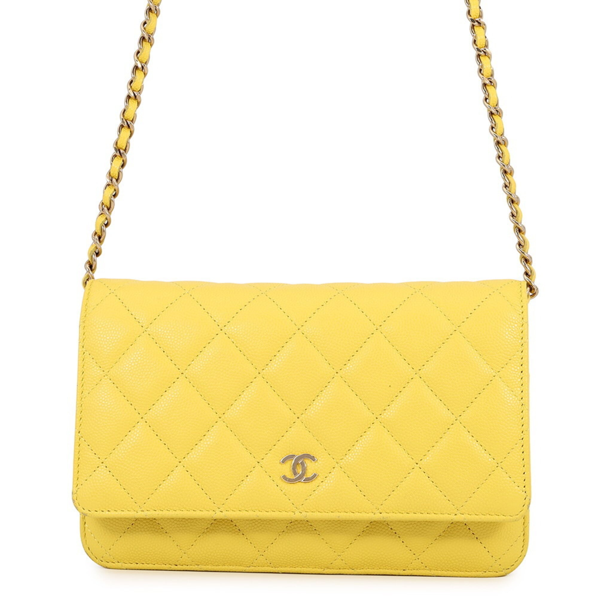 Chanel Yellow Grained Calfskin Chain/Shoulder Wallet (Pre-Owned)
