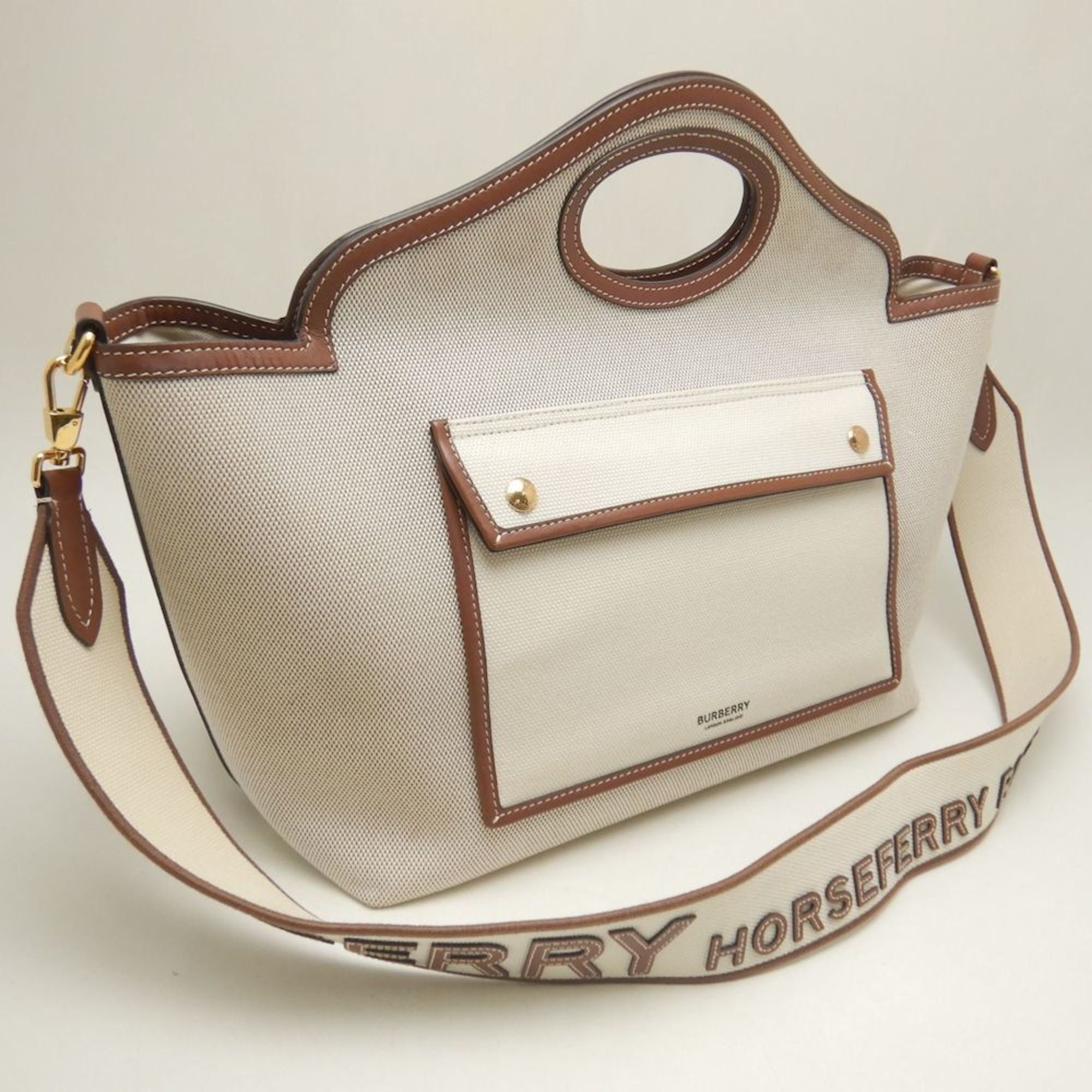 Burberry Gold Canvas Leather Tote Bag (Pre-Owned)