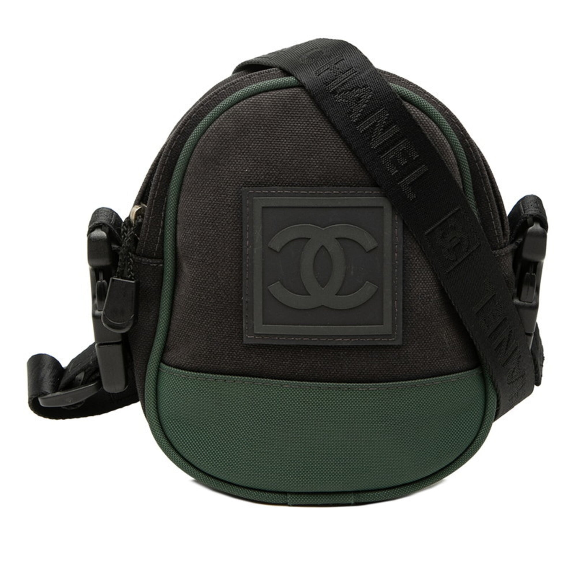 Chanel Black Green Canvas Nylon Shoulder Bag (Pre-Owned)