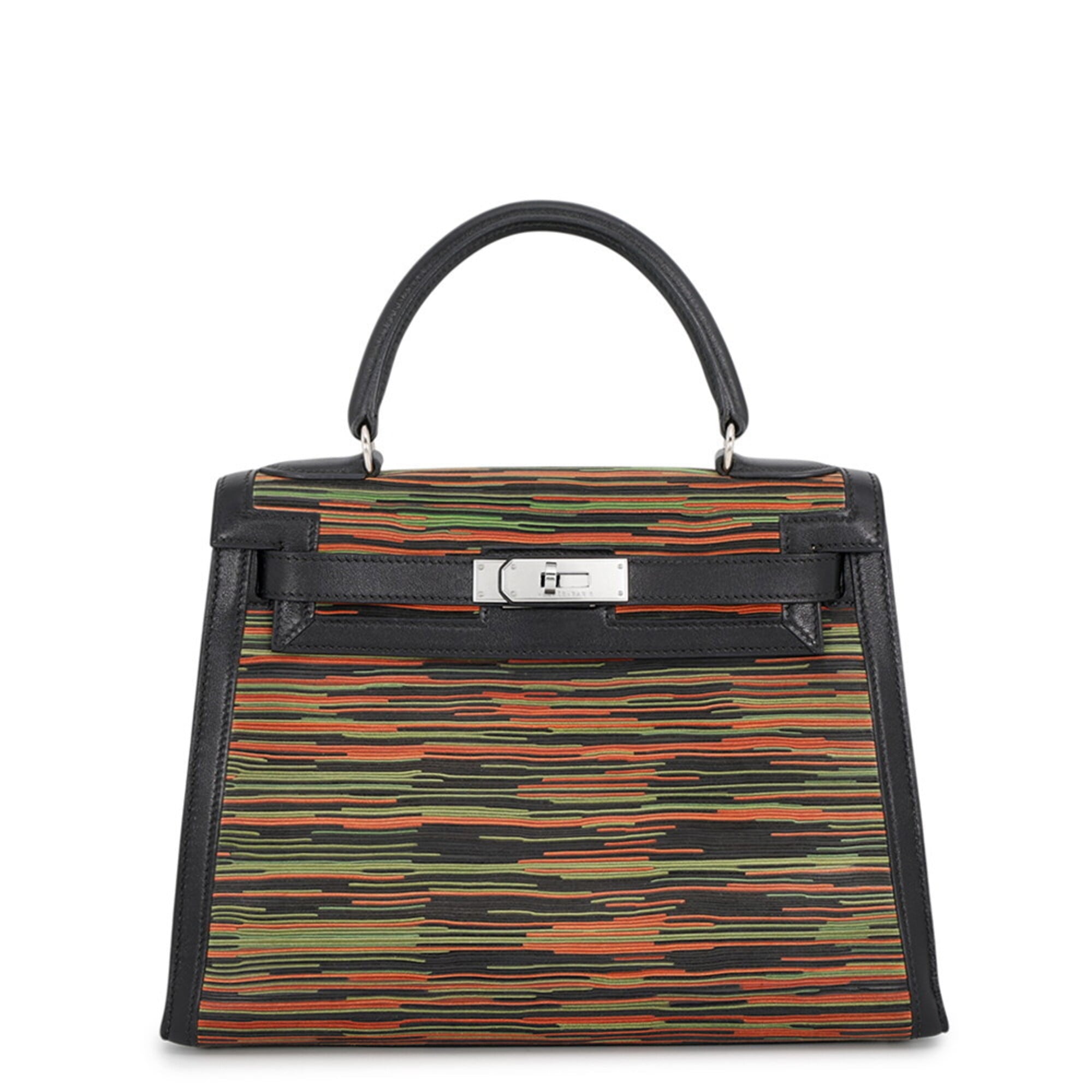 Hermes Black Green Orange Gulliver Leather Leather Handbag (Pre-Owned)