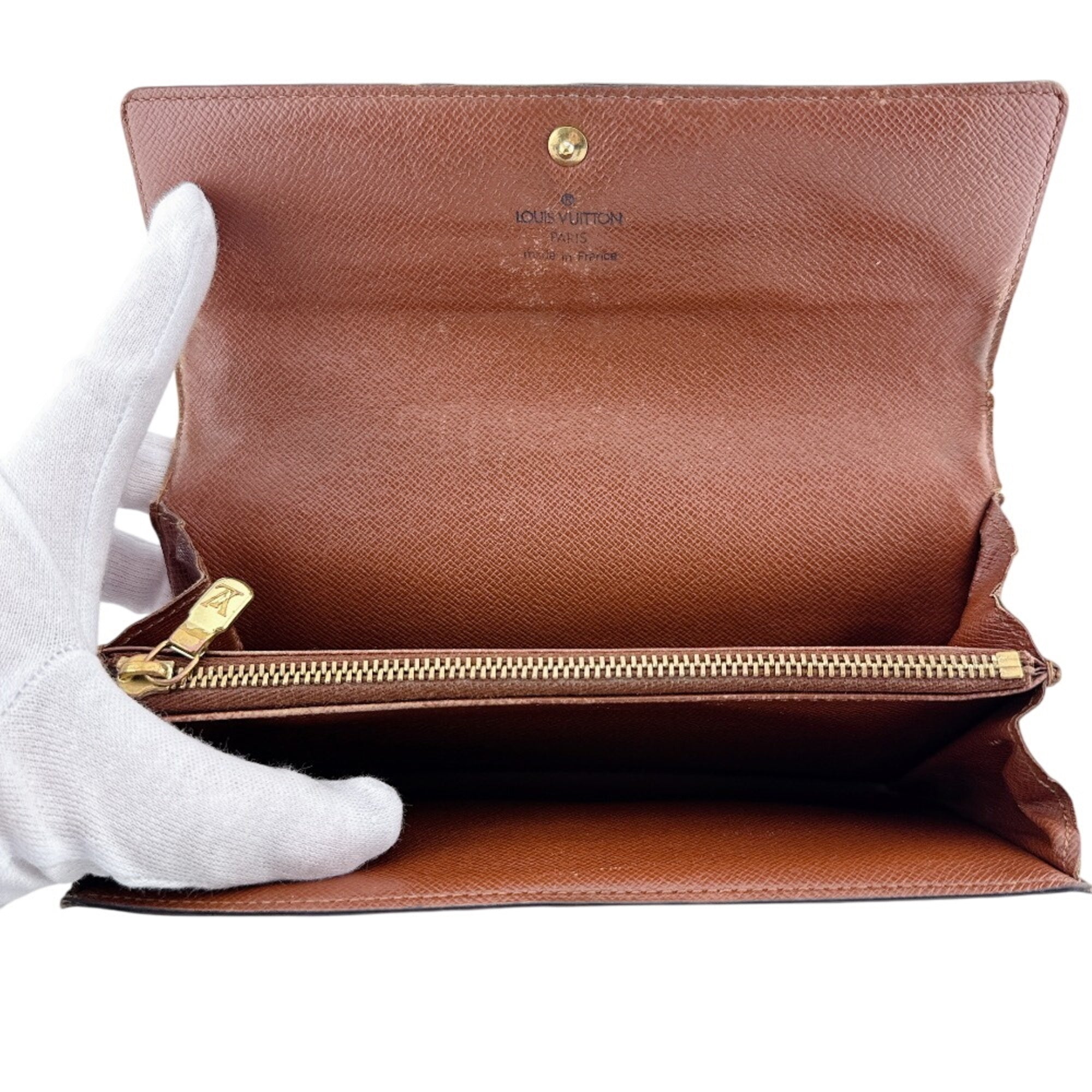 Louis Vuitton Brown Leather Long Wallet (Tri-Fold) (Pre-Owned)
