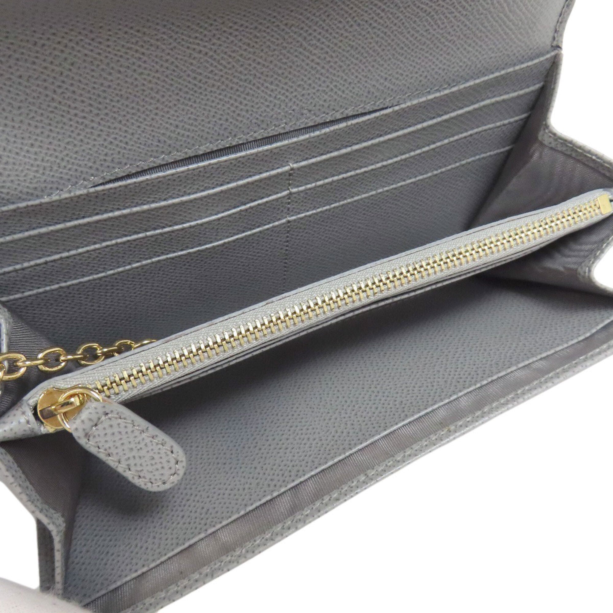 Salvatore Ferragamo Gray Leather Long Wallet (Tri-Fold) (Pre-Owned)
