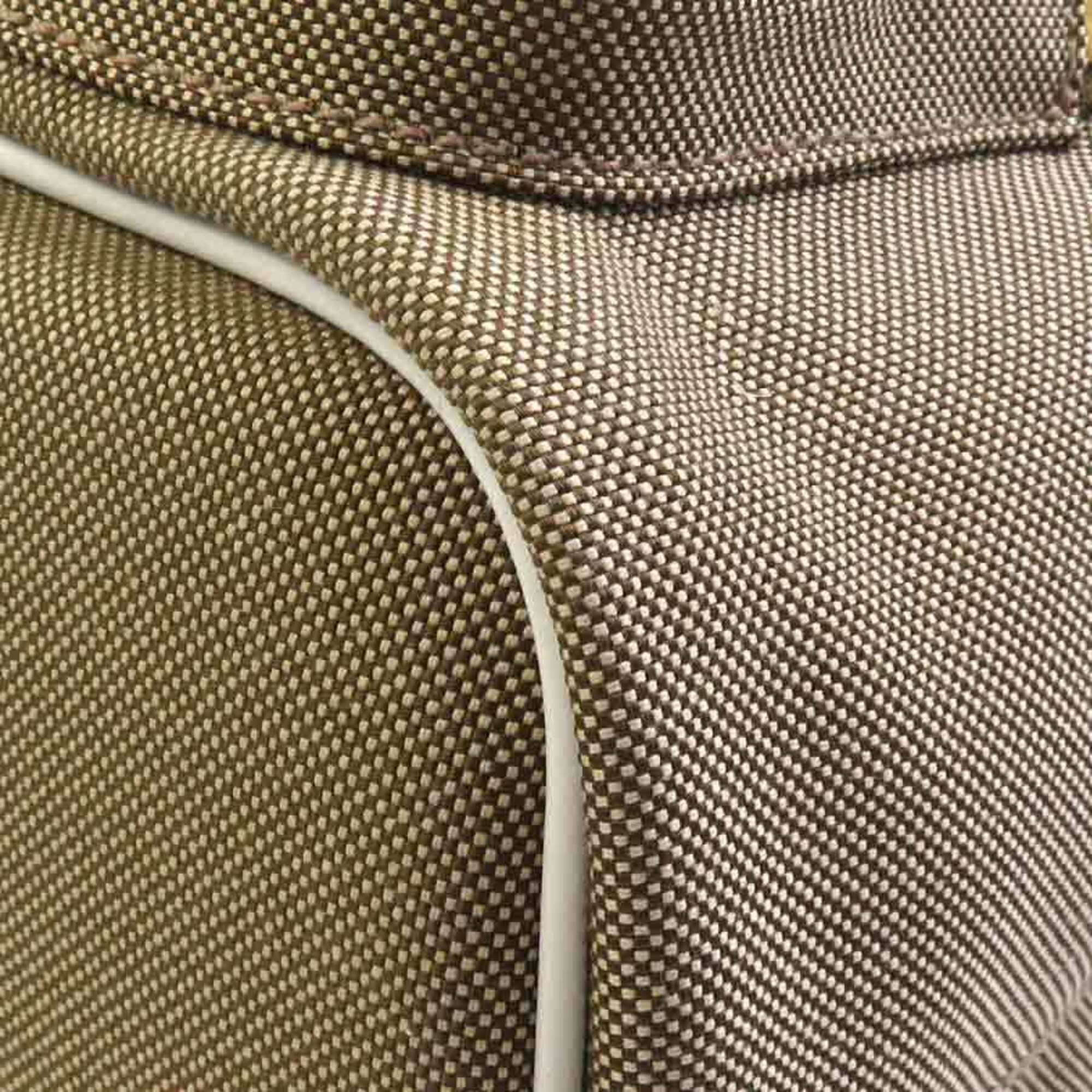 Prada Brown White Canvas Leather Handbag Shoulder Bag (Pre-Owned)