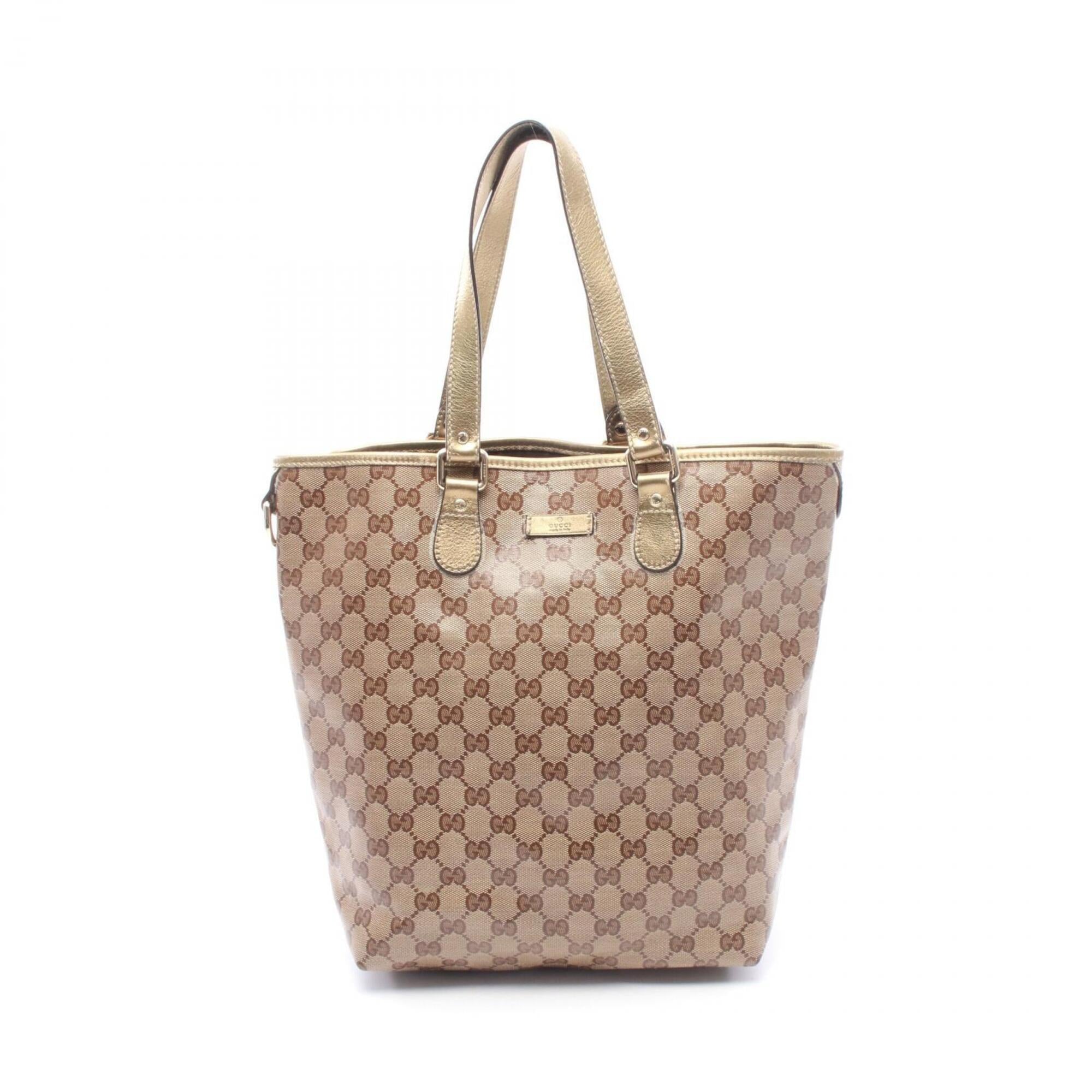 Gucci Beige Brown Gold Pvc Leather Handbag Tote Bag (Pre-Owned)