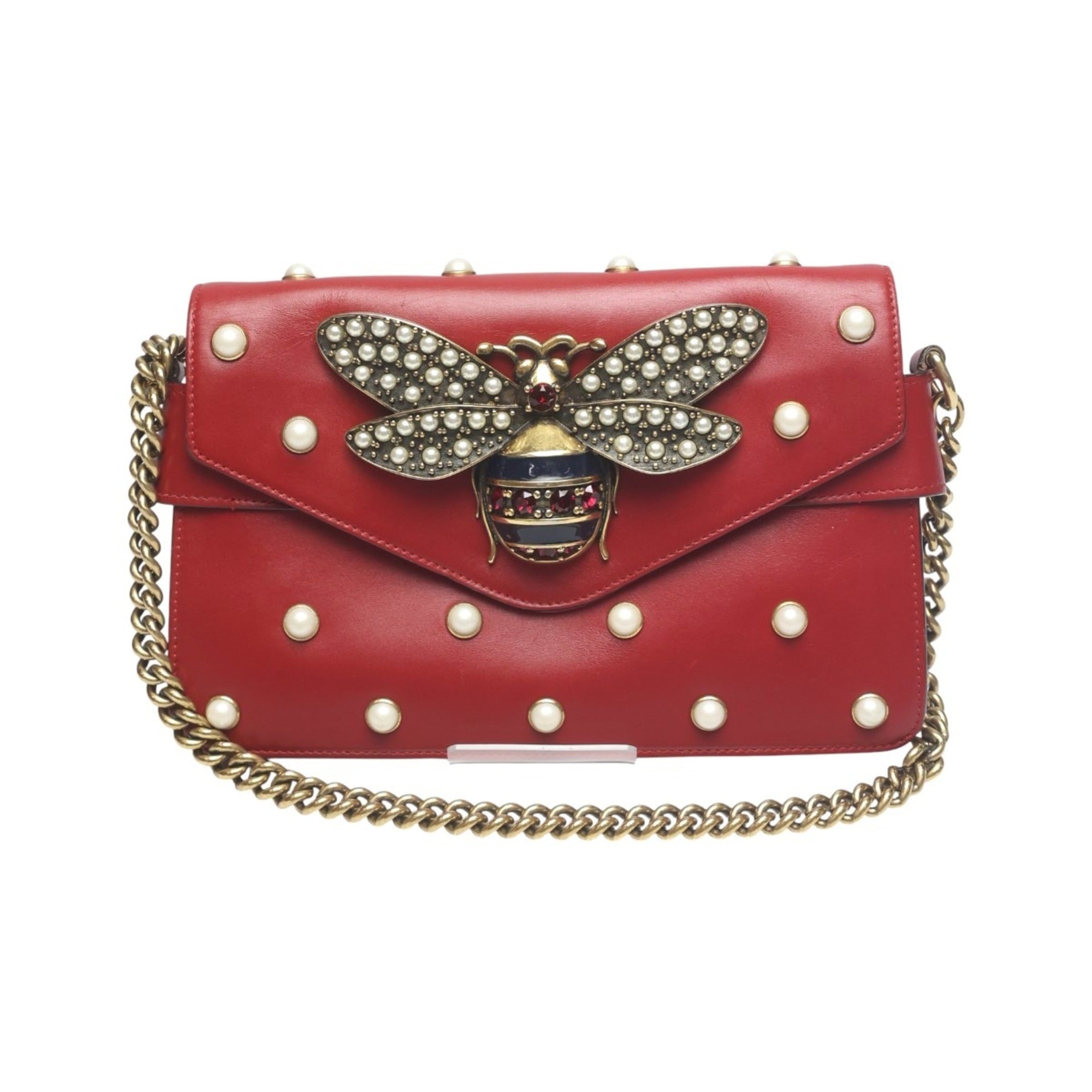 Gucci Red Color Leather Handbag Shoulder Bag (Pre-Owned)