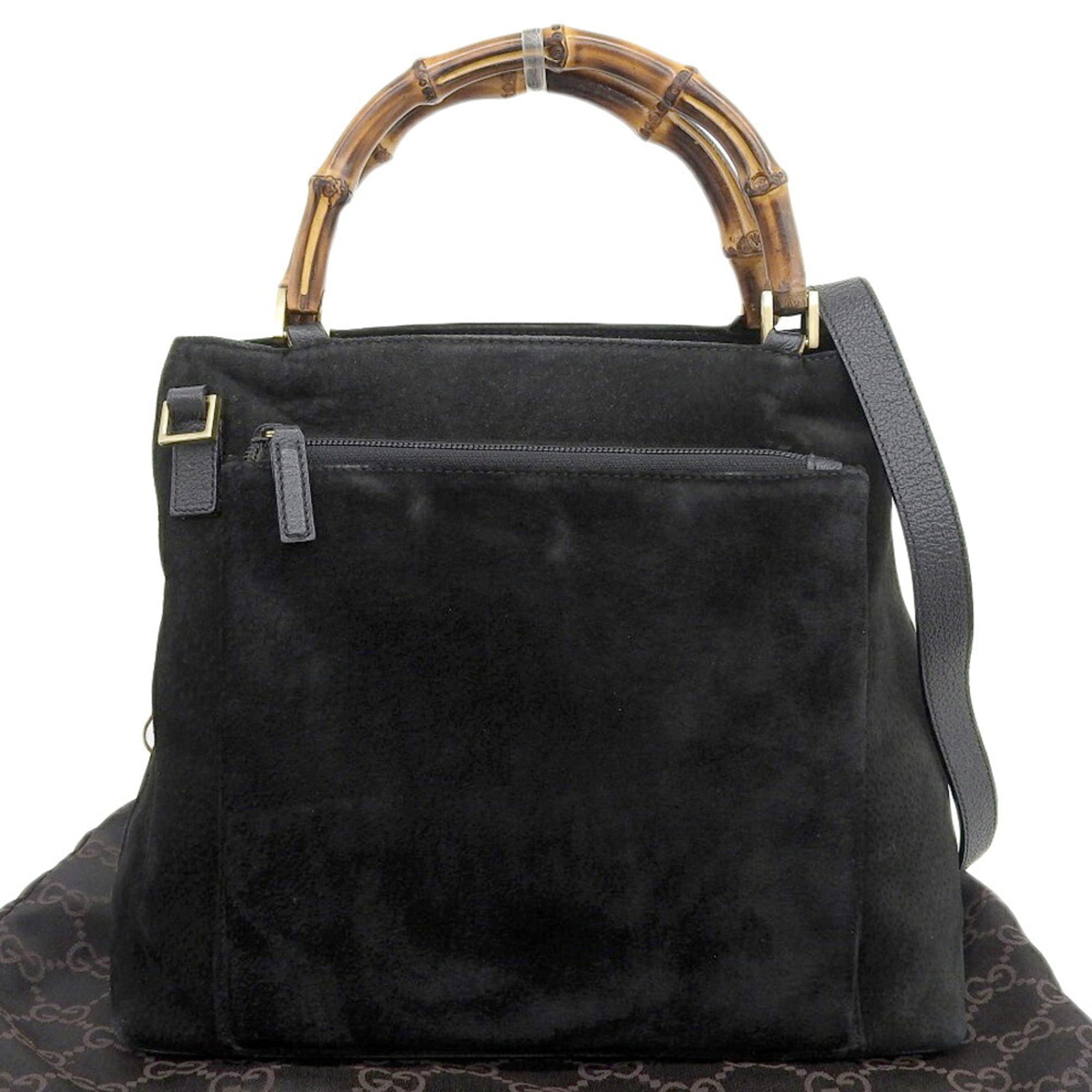 Gucci Black Suede Bamboo Handbag (Pre-Owned)