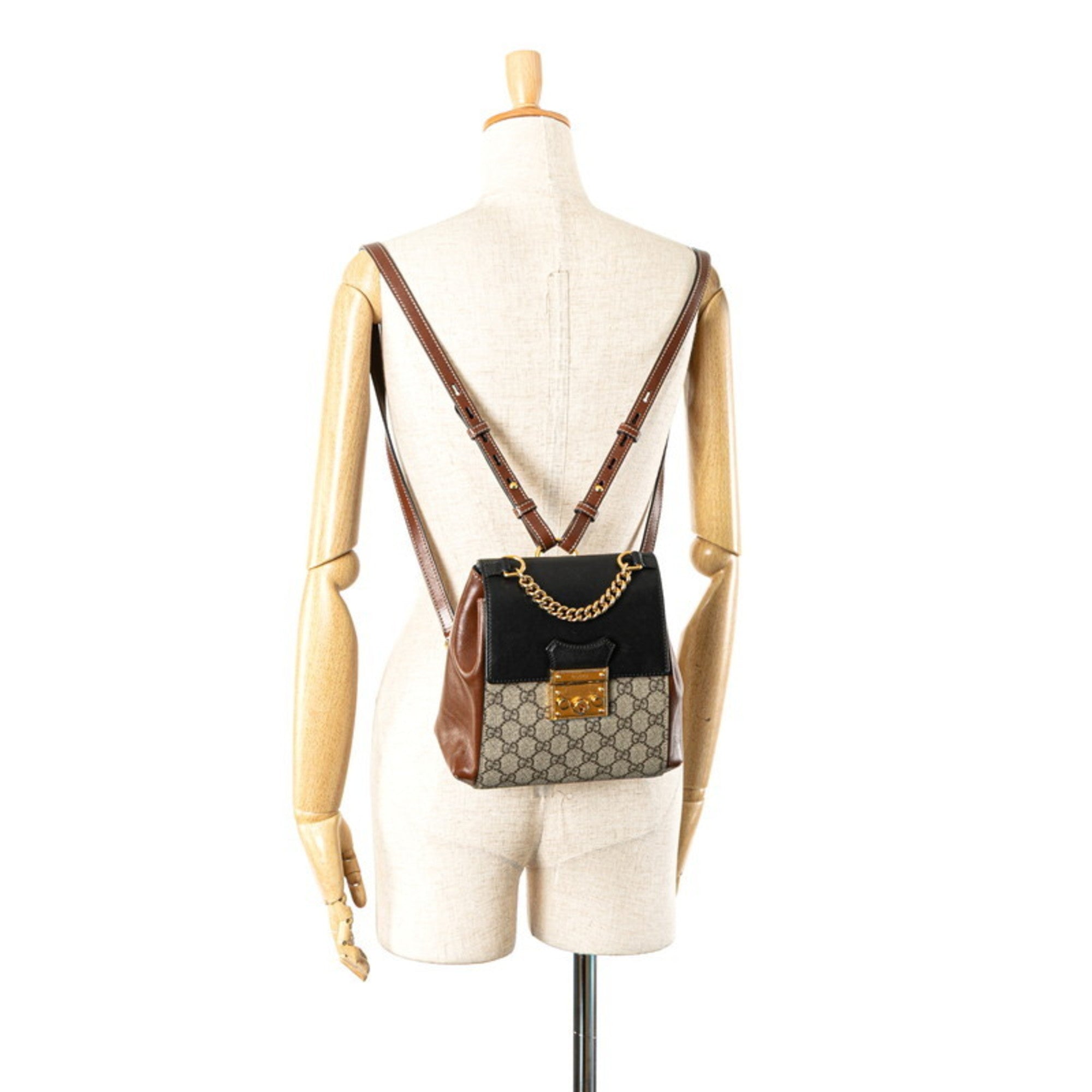 Gucci Beige Black Brown Pvc Leather Backpack (Pre-Owned)