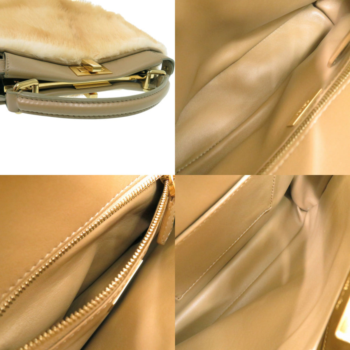 Fendi Beige Leather Fur Handbag (Pre-Owned)