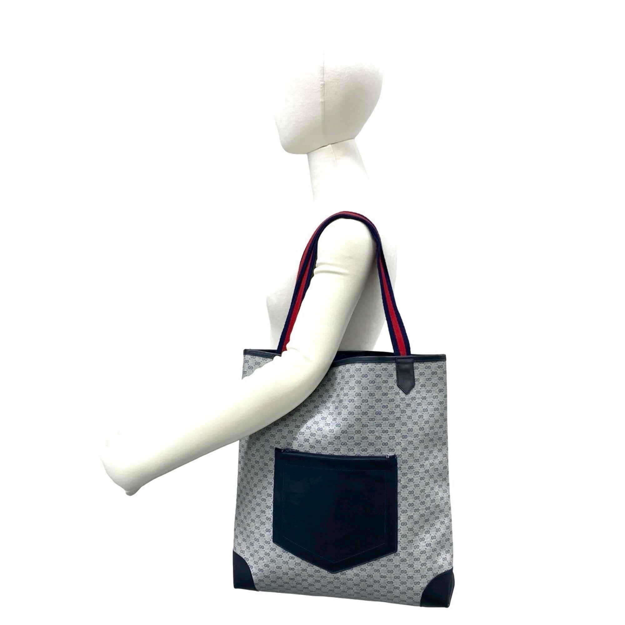 Gucci Navy Red Color Leather Pvc Handbag Tote Bag (Pre-Owned)