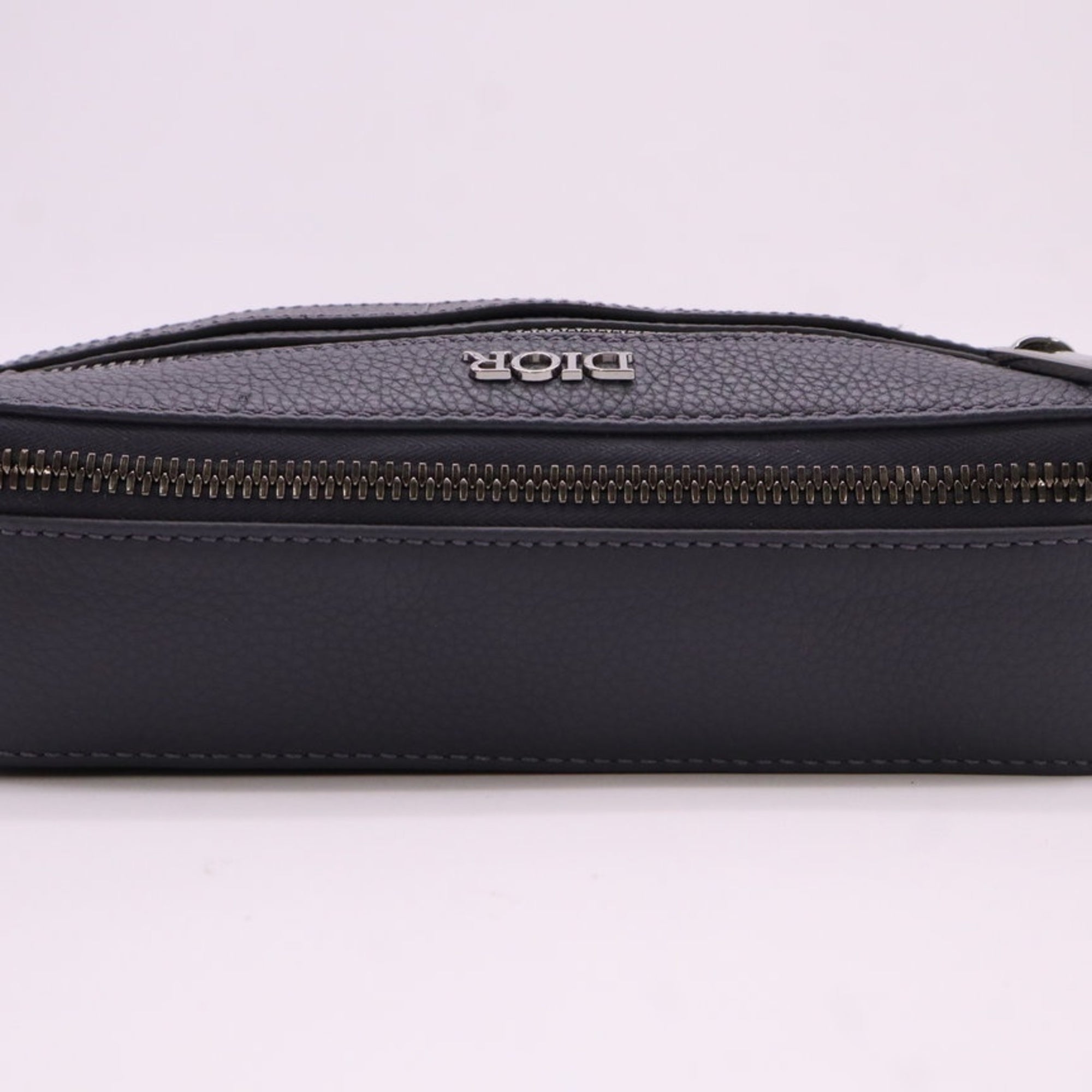 Christian Dior Gray Leather Messenger Bag Shoulder Bag (Pre-Owned)