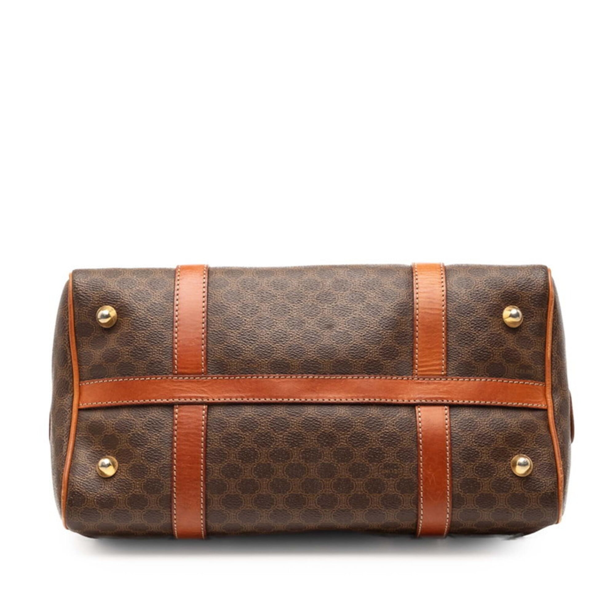 Celine Macadam Brown Leather Boston Bag Handbag (Pre-Owned)