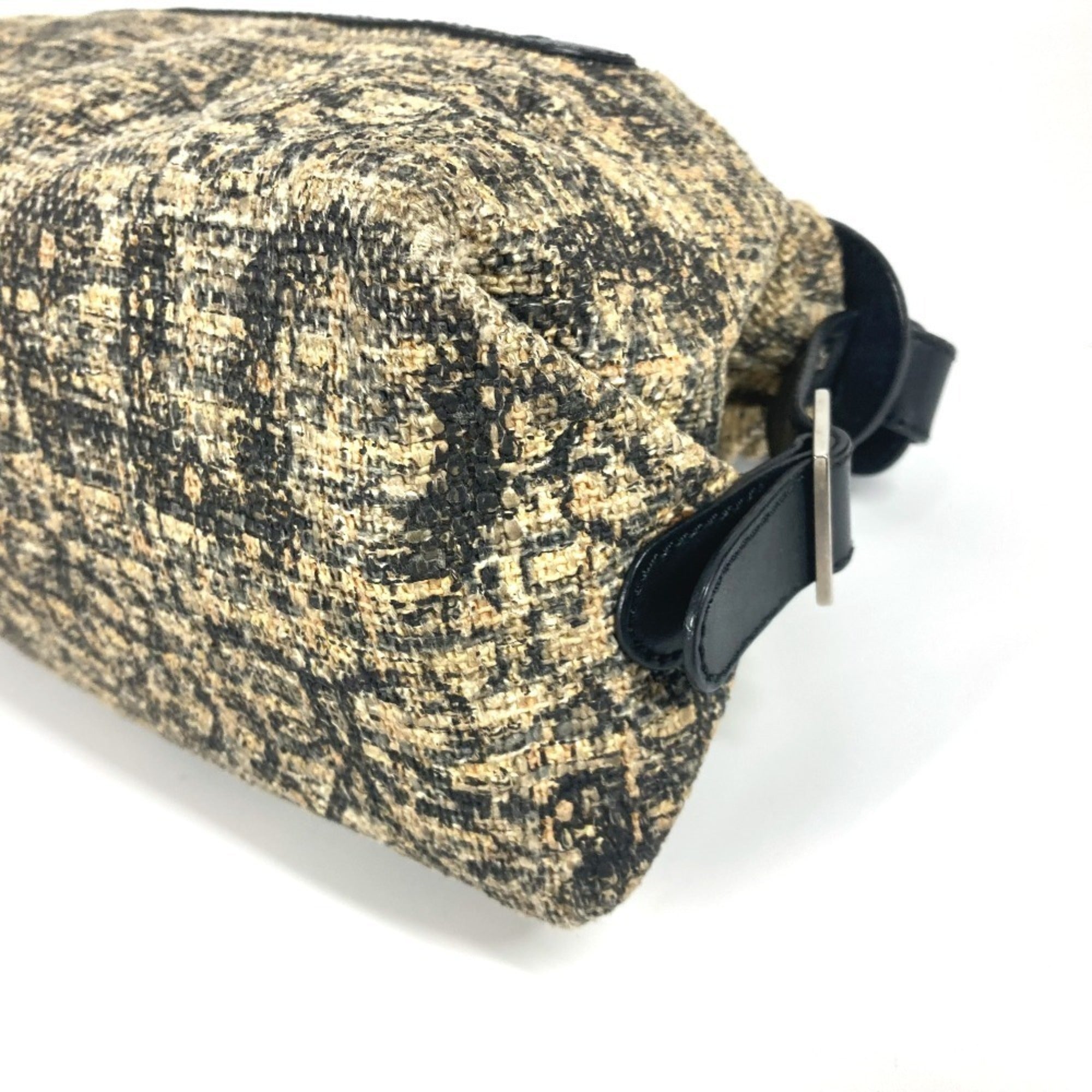 Chanel Beige Black Yellow Canvas Leather Shoulder Bag (Pre-Owned)