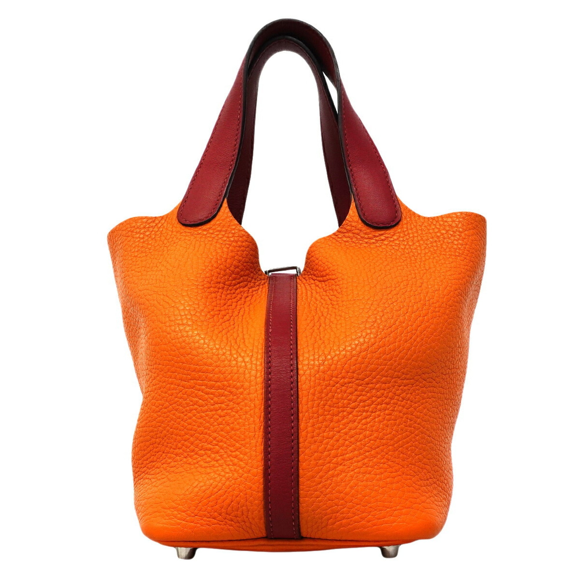 Hermes Orange Rouge Grenat Taurillon Clemence Leather Swift Leather Handbag (Pre-Owned)