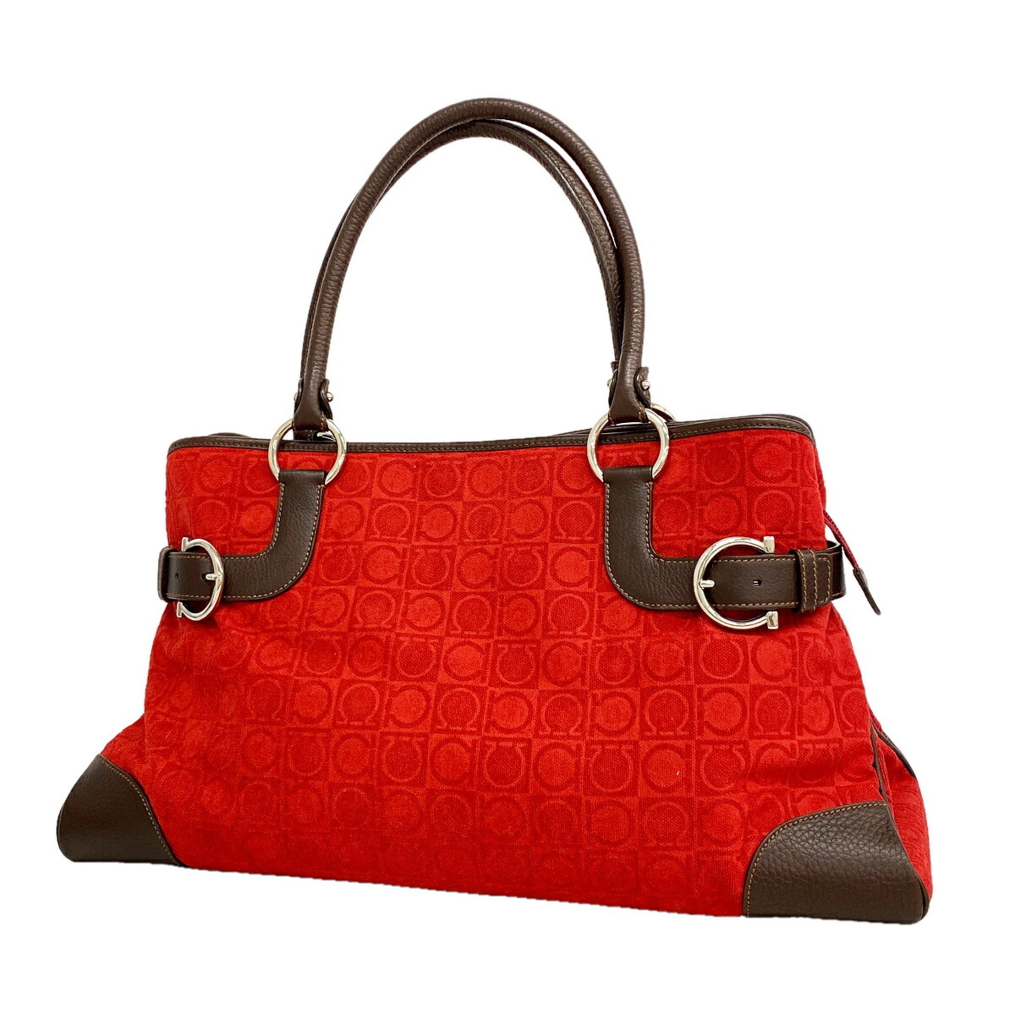 Salvatore Ferragamo Brown Red Color Suede Tote Bag (Pre-Owned)