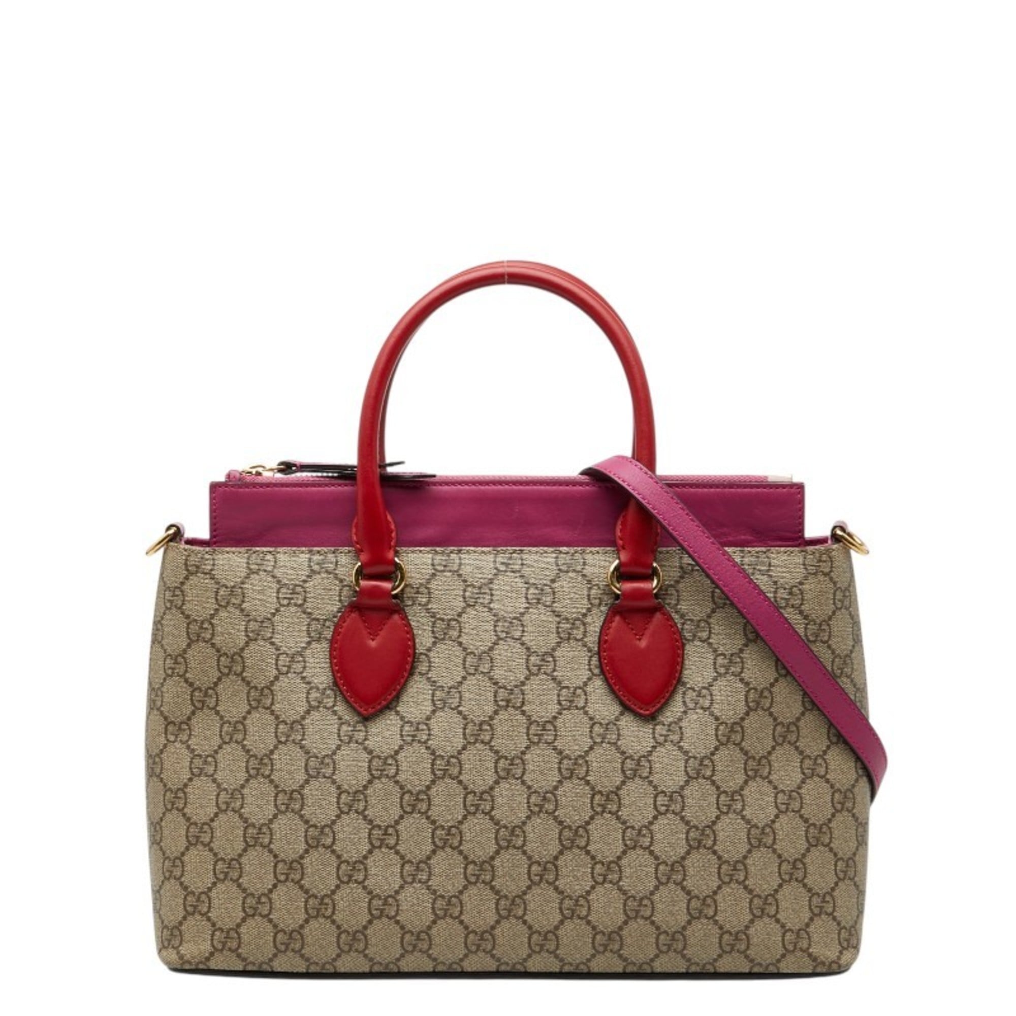Gucci Beige Pink Red Color Pvc Leather Handbag Shoulder Bag (Pre-Owned)