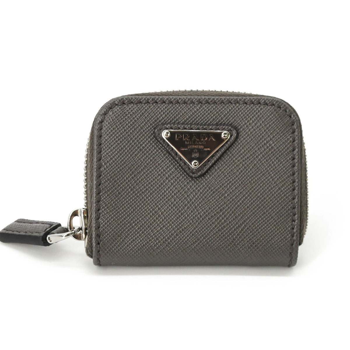 Prada Saffiano Gray Leather Pouch Shoulder Bag (Pre-Owned)