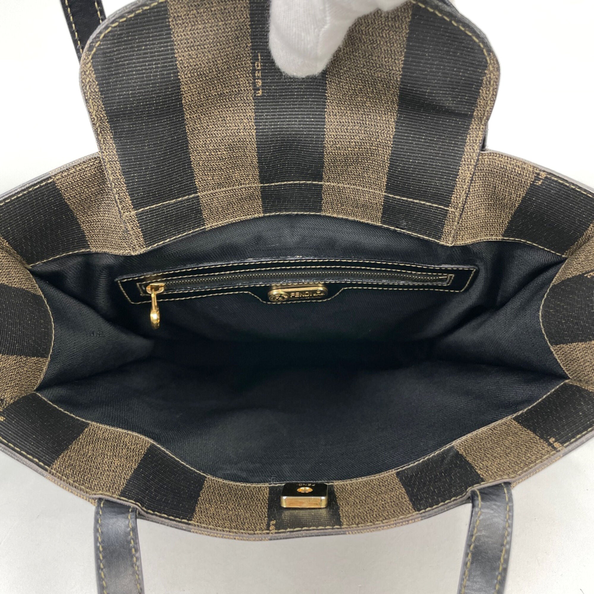 Fendi Pequin Black Brown Coated Canvas Leather Handbag (Pre-Owned)
