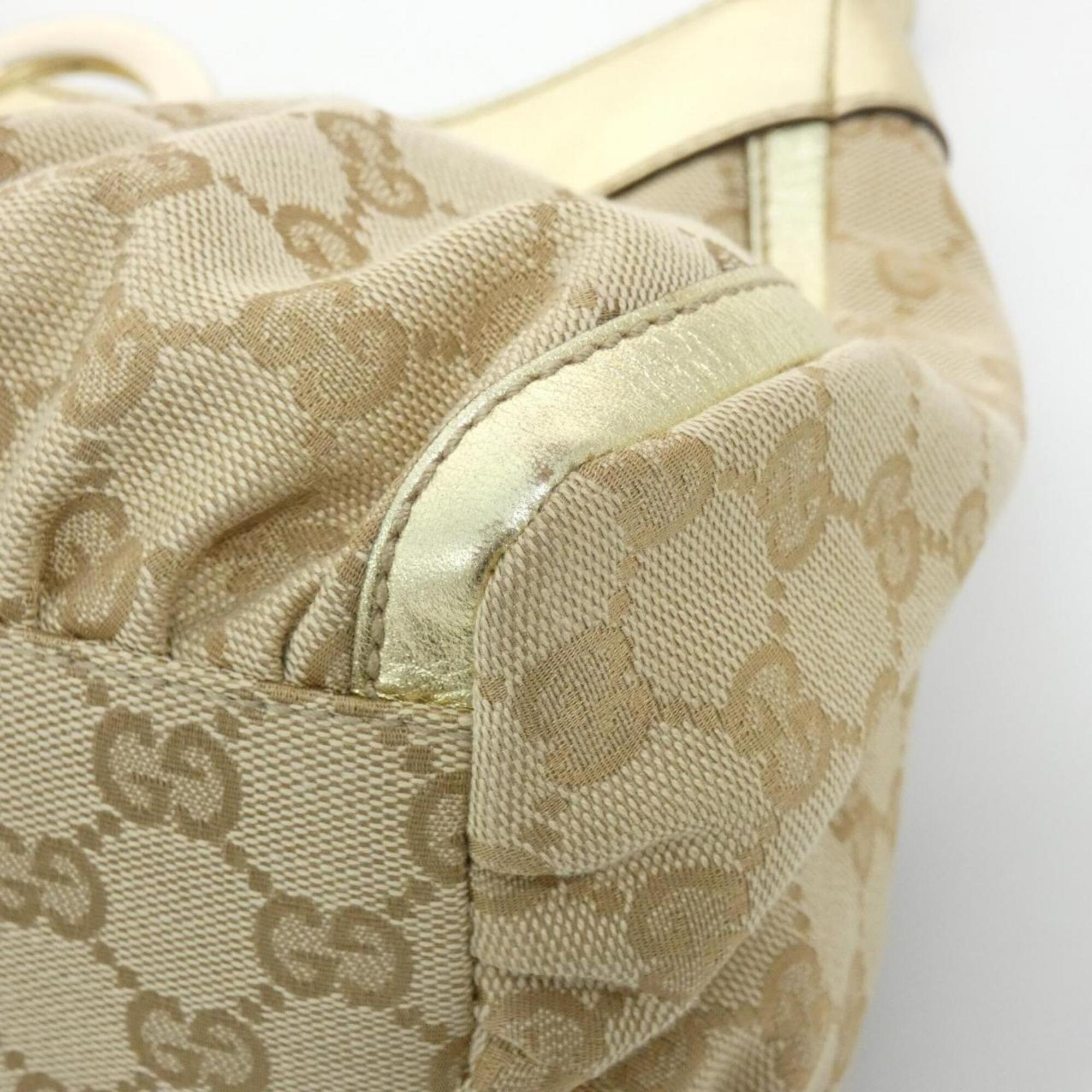 Gucci Beige Metallic Beige Gg Canvas Leather Shoulder Bag (Pre-Owned)