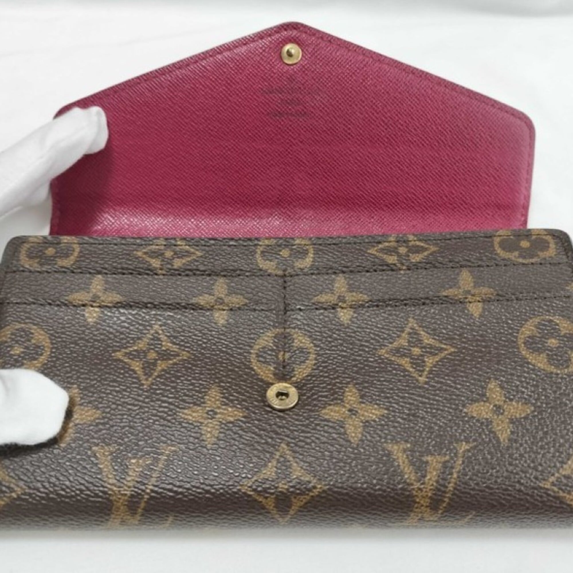 Louis Vuitton Brown Fuchsia Monogram Long Wallet (Tri-Fold) (Pre-Owned)