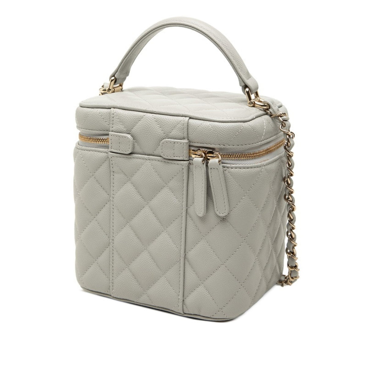 Chanel Gray Grained Calfskin Shoulder Bag Vanity Bag (Pre-Owned)