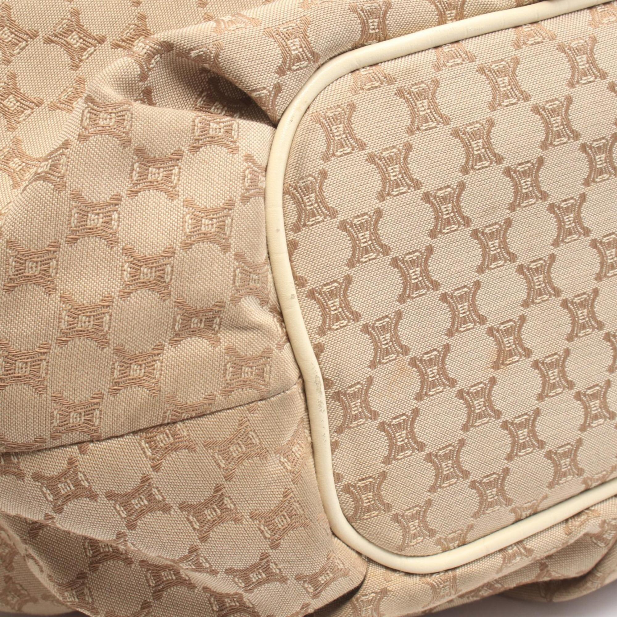 Celine Beige Ivory Canvas Leather Shoulder Bag (Pre-Owned)
