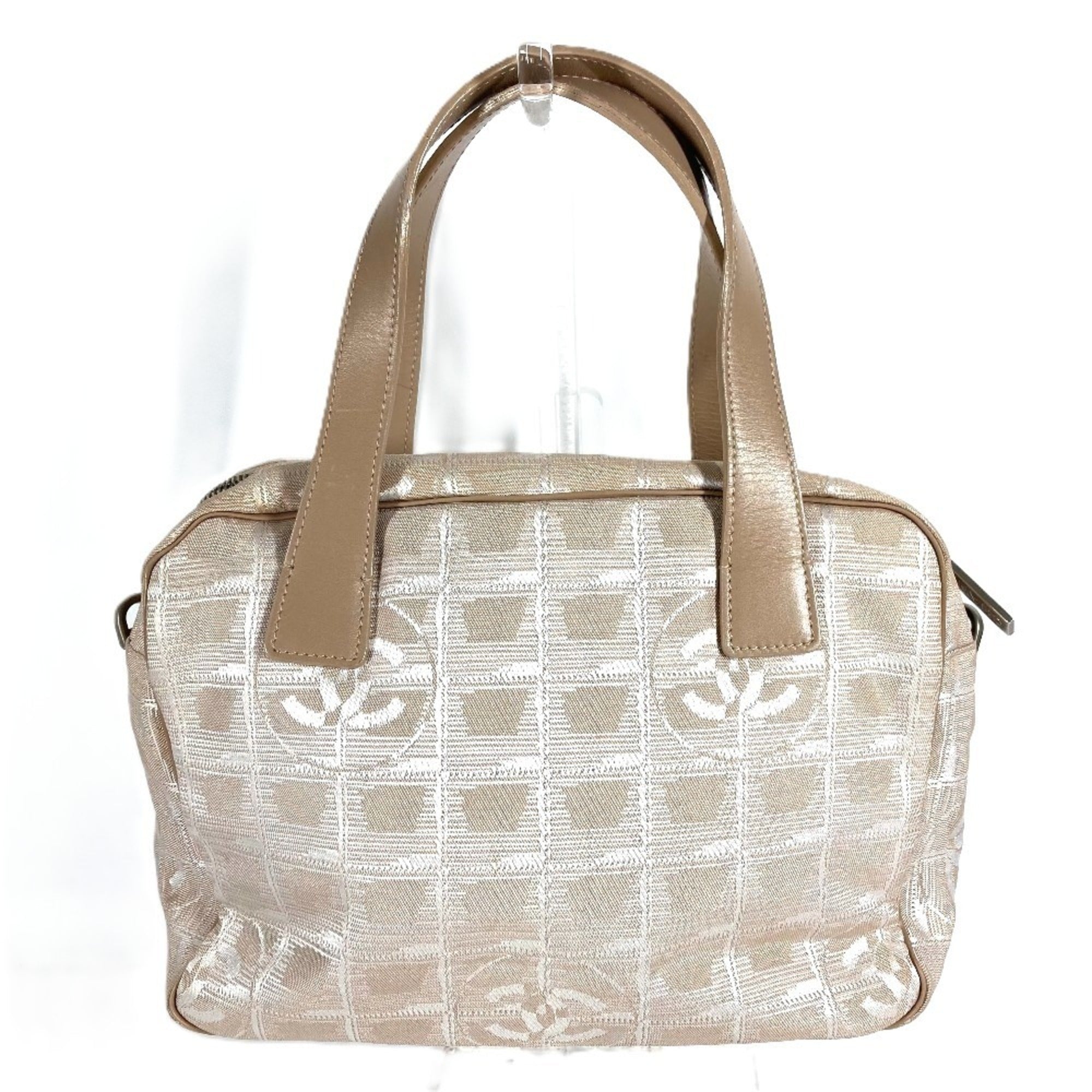 Chanel Beige Nylon Leather Handbag Tote Bag (Pre-Owned)