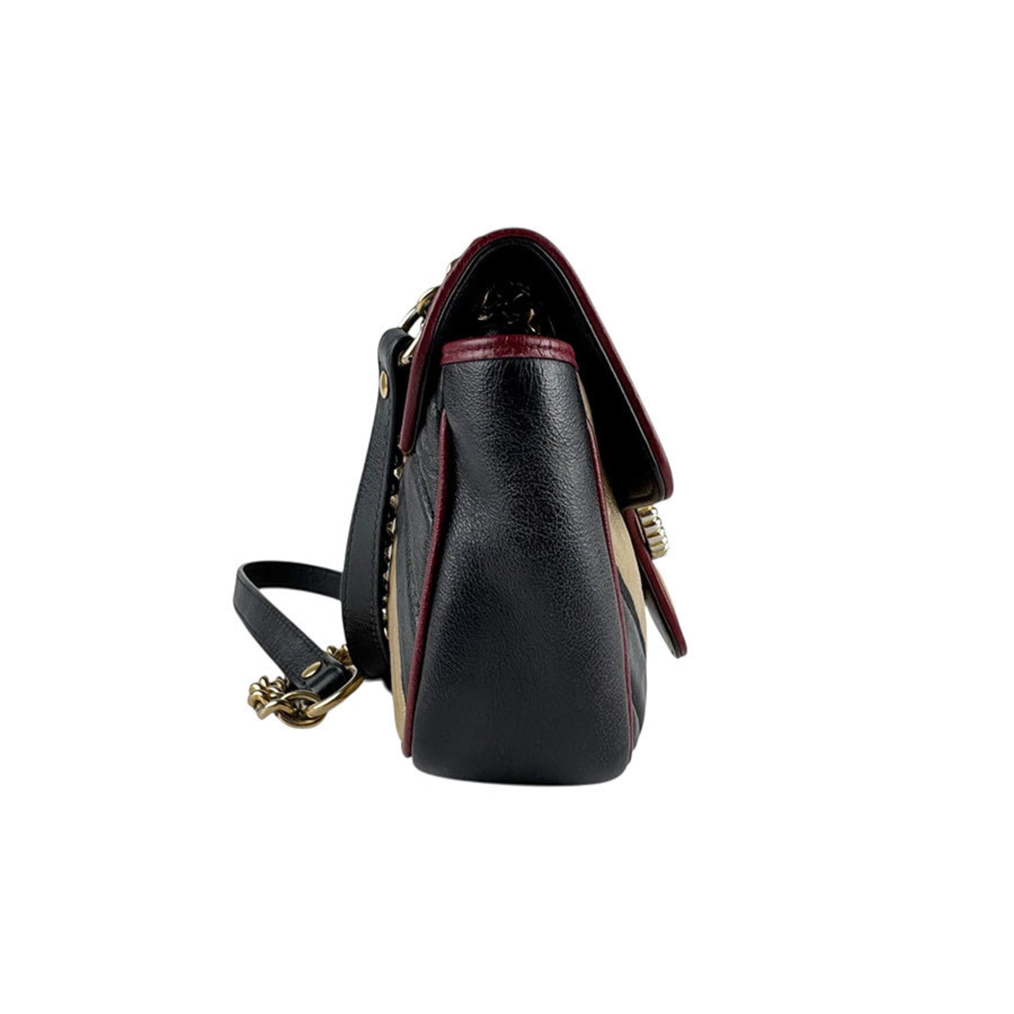 Gucci Beige Black Gold Leather Metal Shoulder Bag (Pre-Owned)
