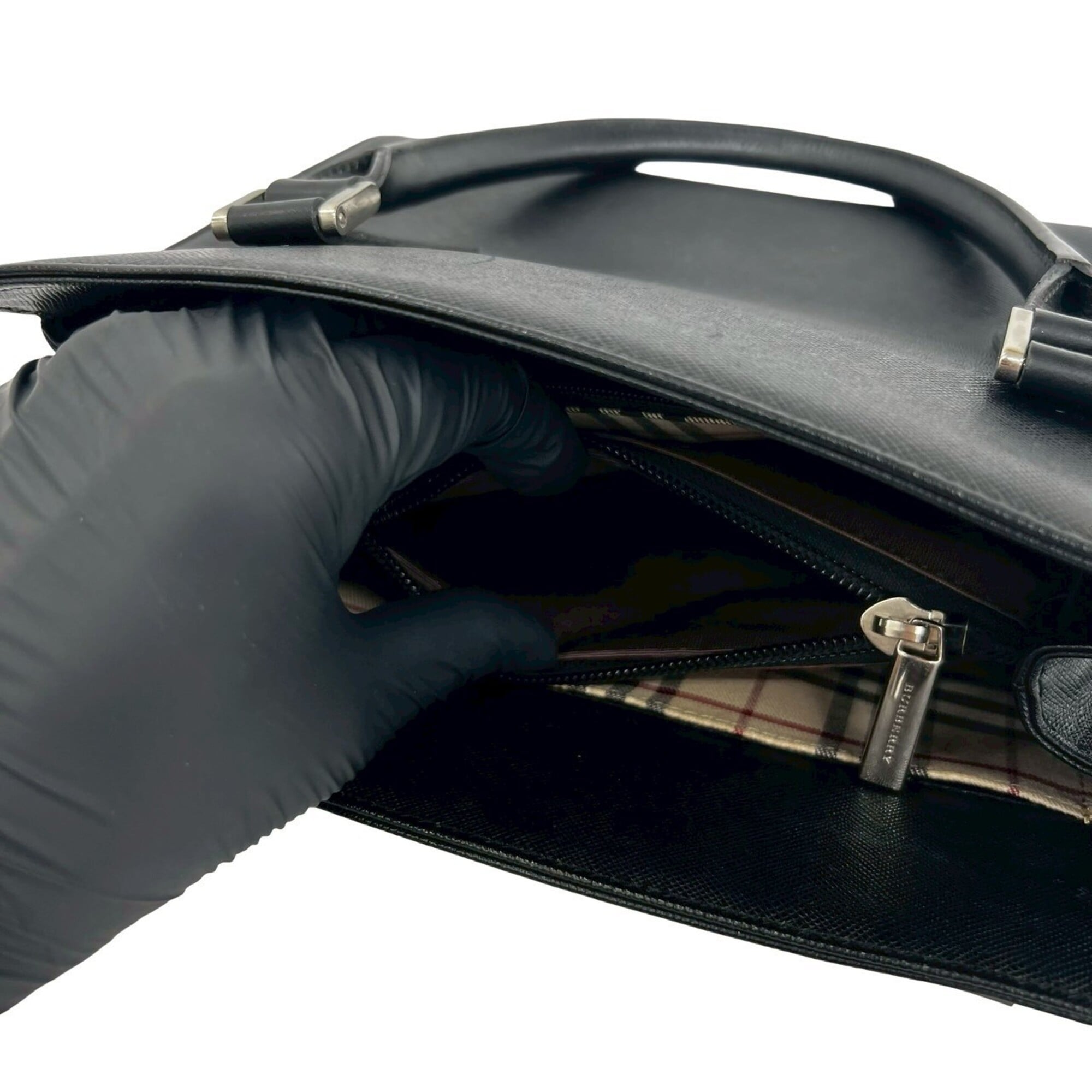 Burberry Black Leather Handbag Tote Bag (Pre-Owned)