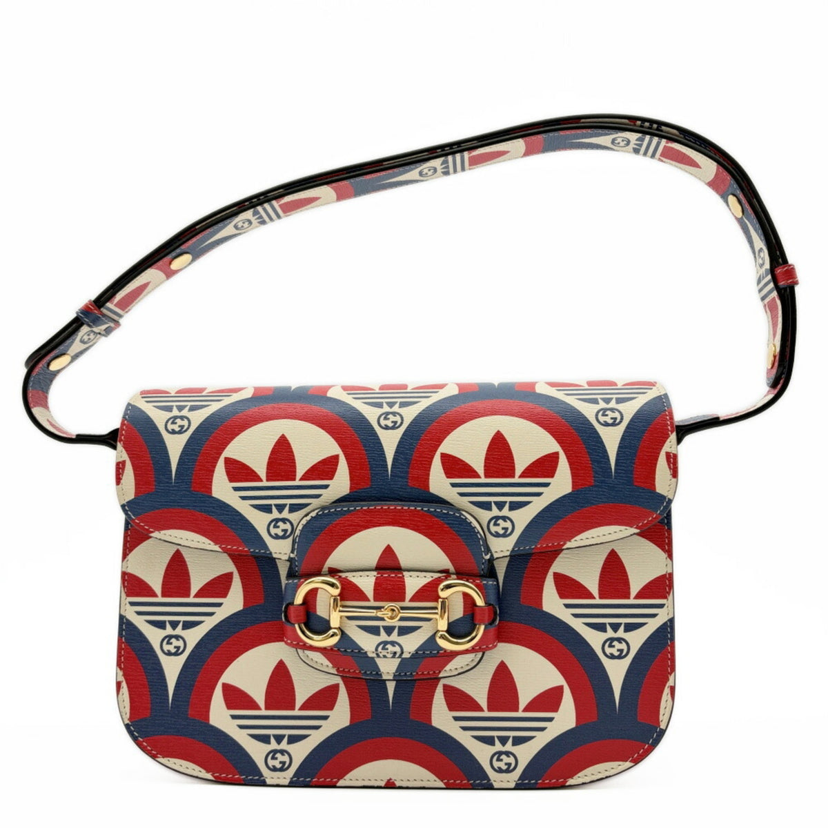 Gucci Horsebit Ivory Navy Red Color Leather Shoulder Bag (Pre-Owned)