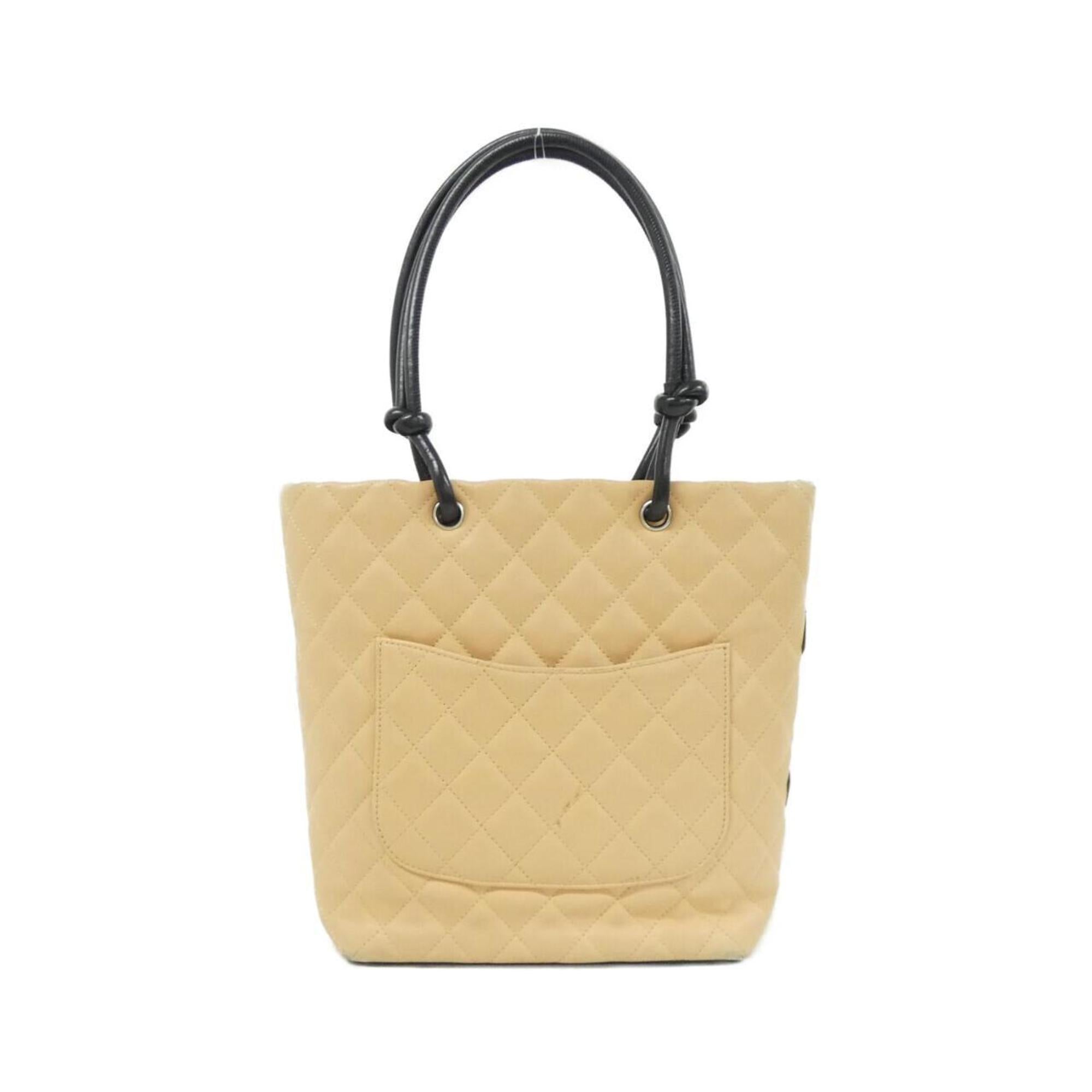 Chanel Beige Black Leather Handbag (Pre-Owned)