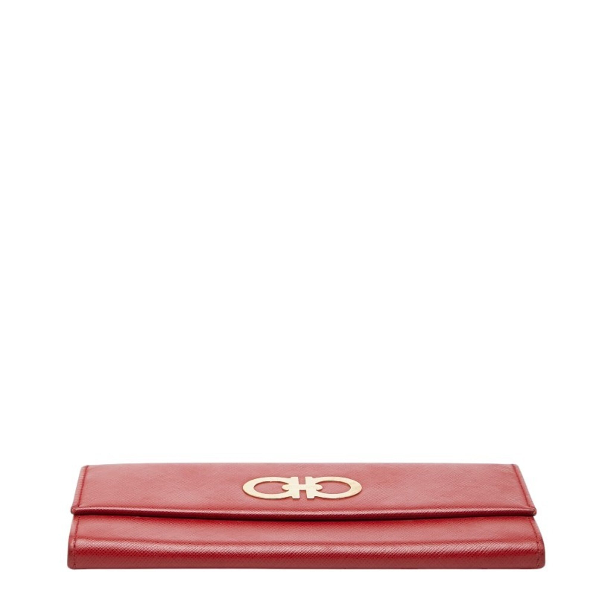 Salvatore Ferragamo Gancini Red Color Leather Long Wallet (Bi-Fold) (Pre-Owned)