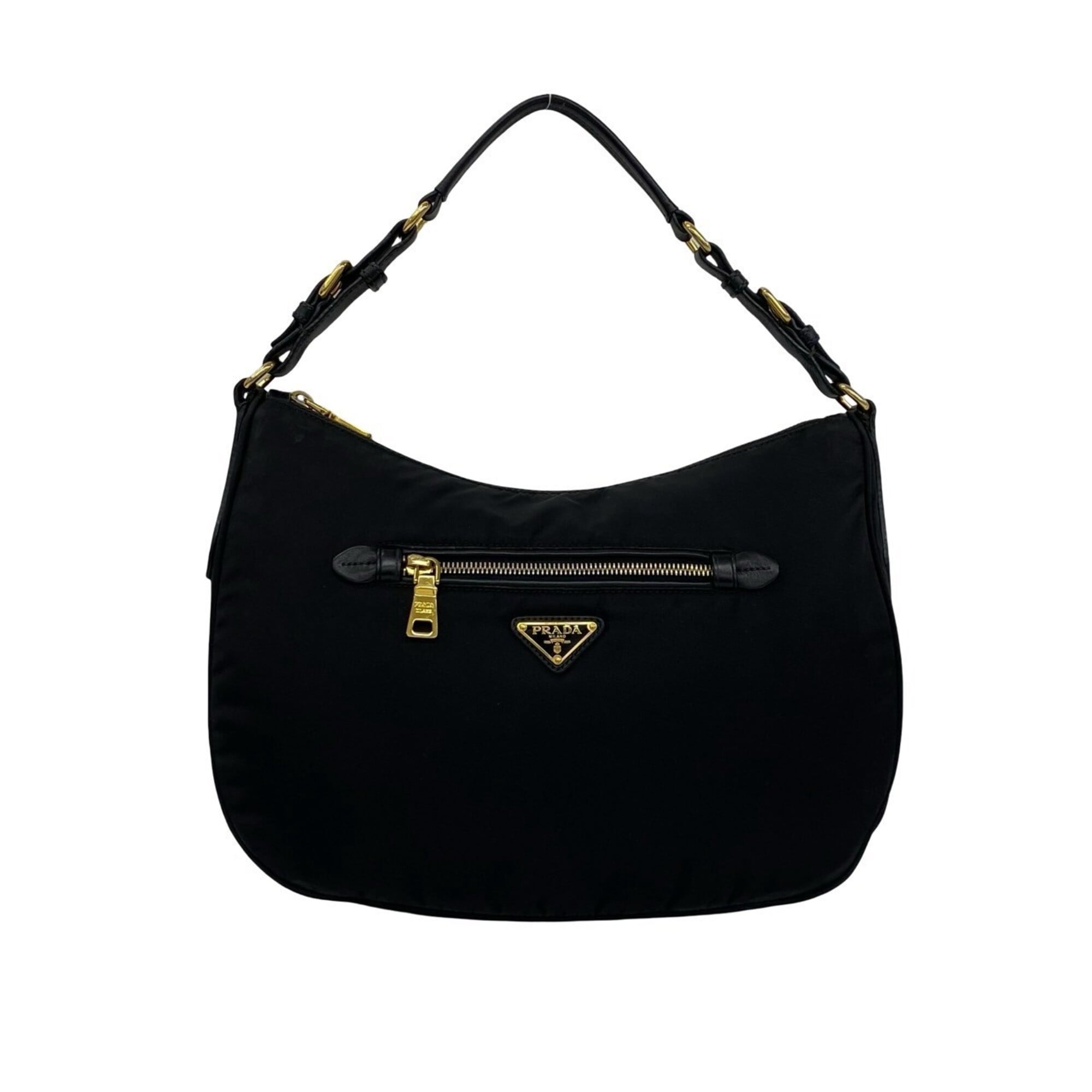 Prada Black Nylon Leather Handbag Shoulder Bag (Pre-Owned)