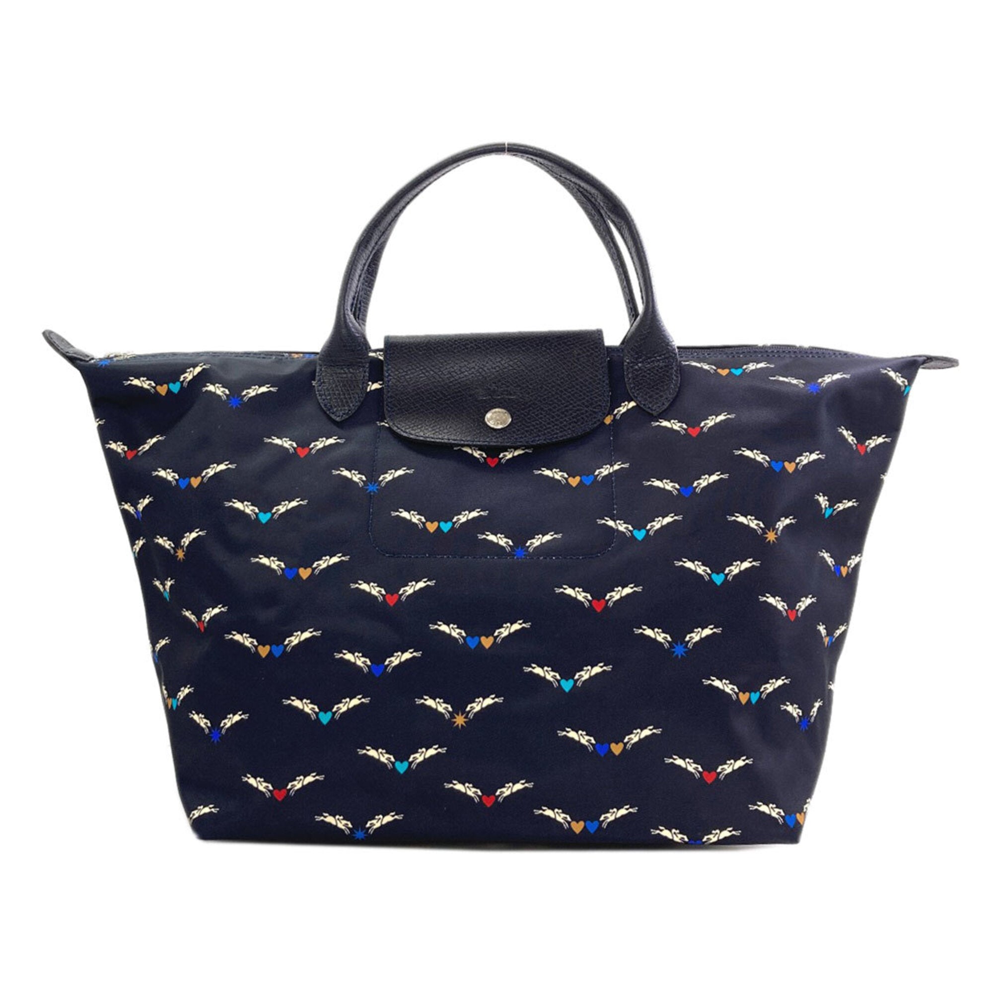Longchamp Le Pliage Navy Nylon Leather Handbag (Pre-Owned)