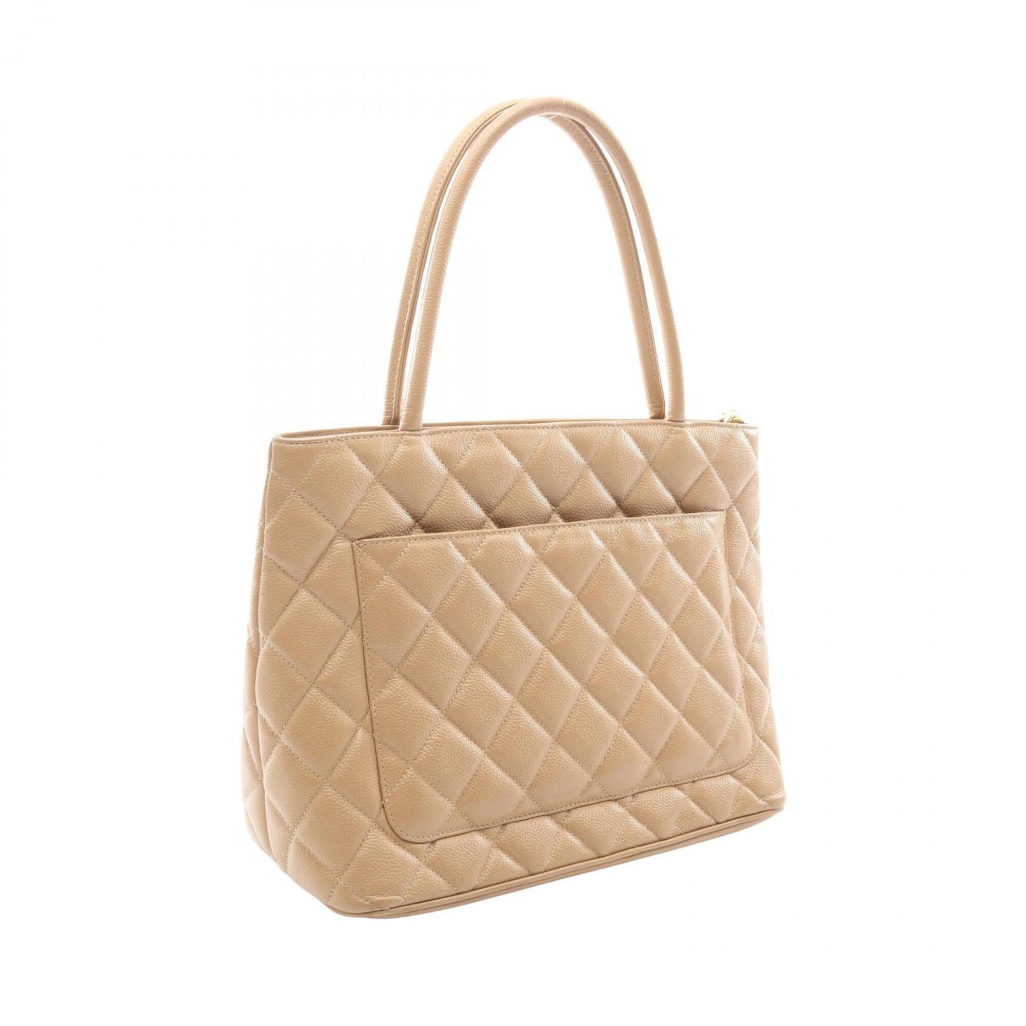 Chanel Beige Grained Calfskin Handbag Tote Bag (Pre-Owned)
