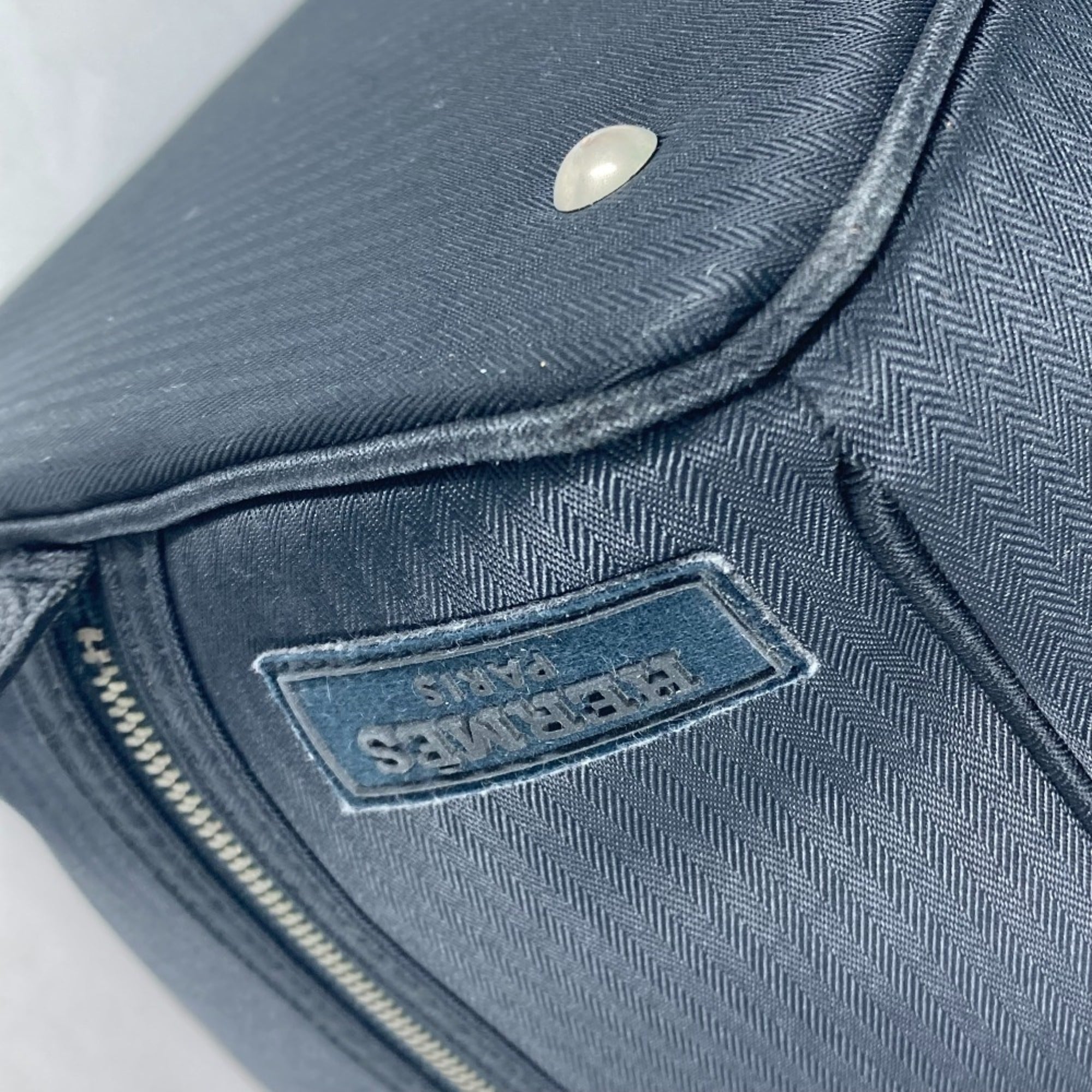 Hermes Black Canvas Leather Boston Bag Shoulder Bag (Pre-Owned)
