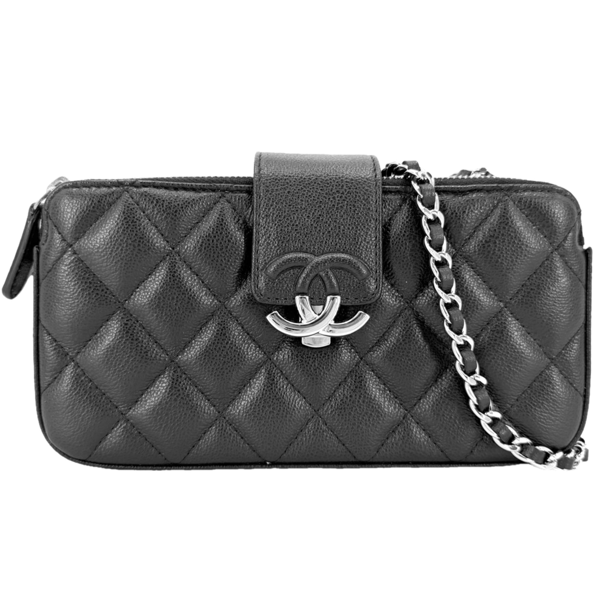 Chanel Matelasse Black Grained Calfskin Chain/Shoulder Wallet (Pre-Owned)