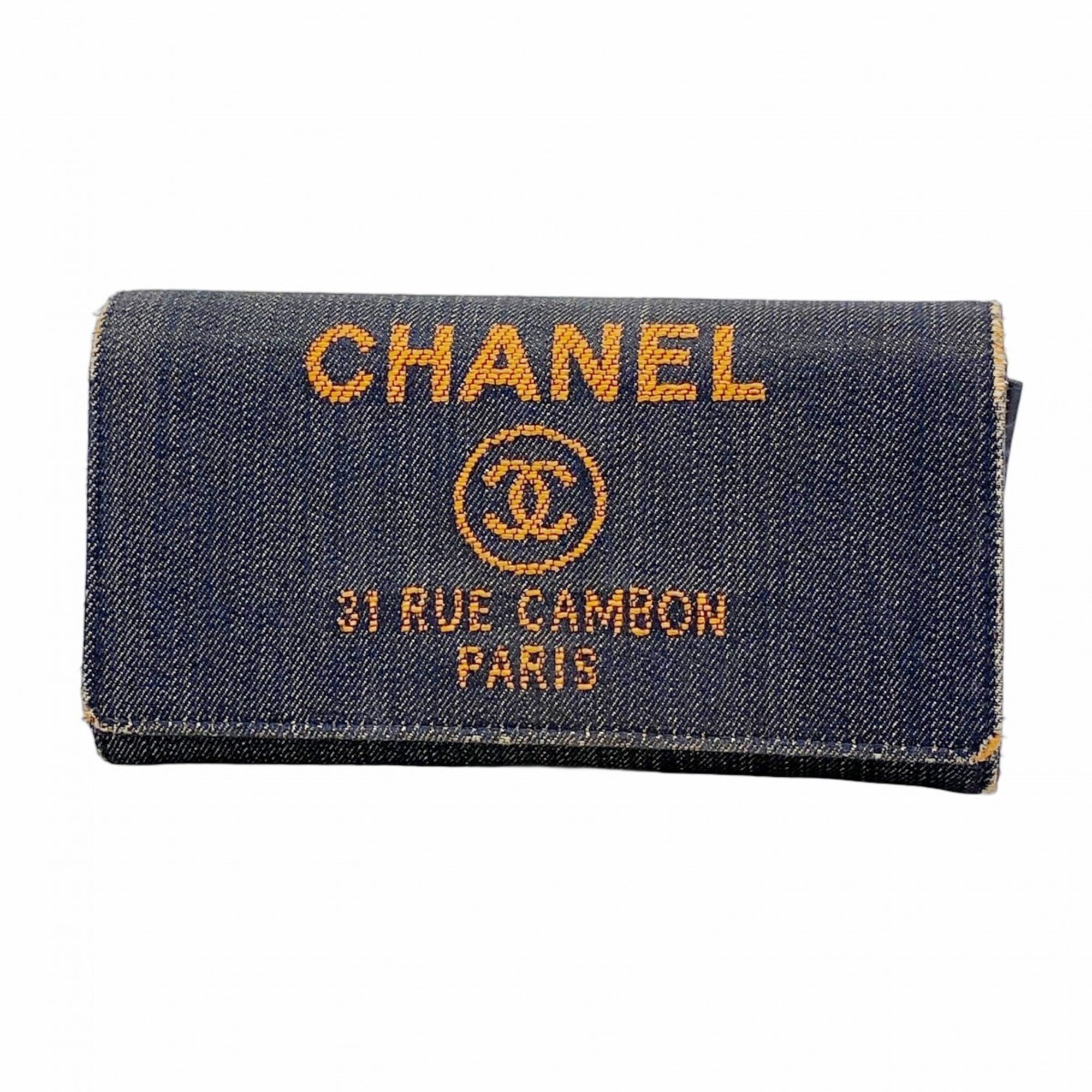Chanel Black Orange Denim Long Wallet (Bi-Fold) (Pre-Owned)