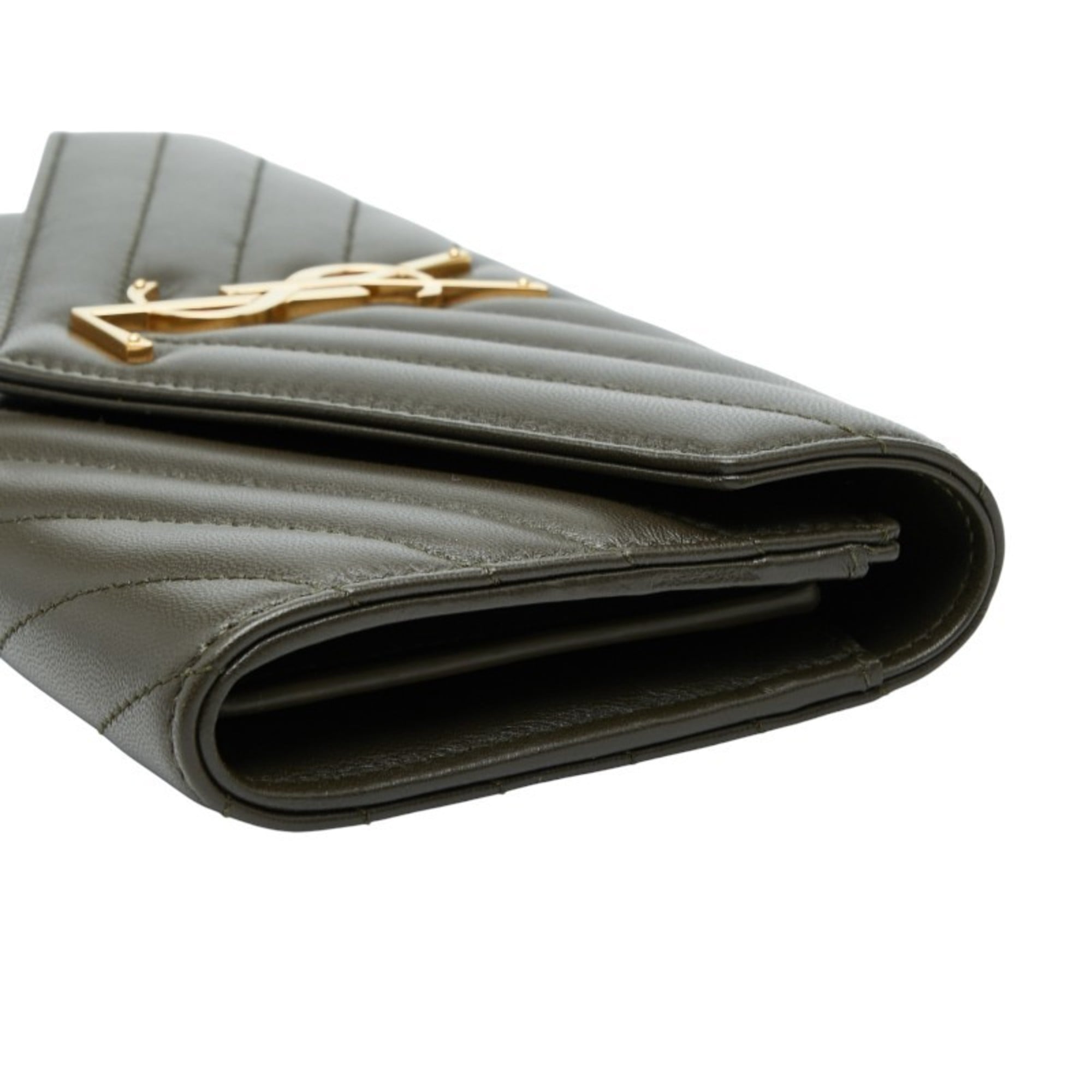 Saint Laurent Khaki Leather Long Wallet (Bi-Fold) (Pre-Owned)