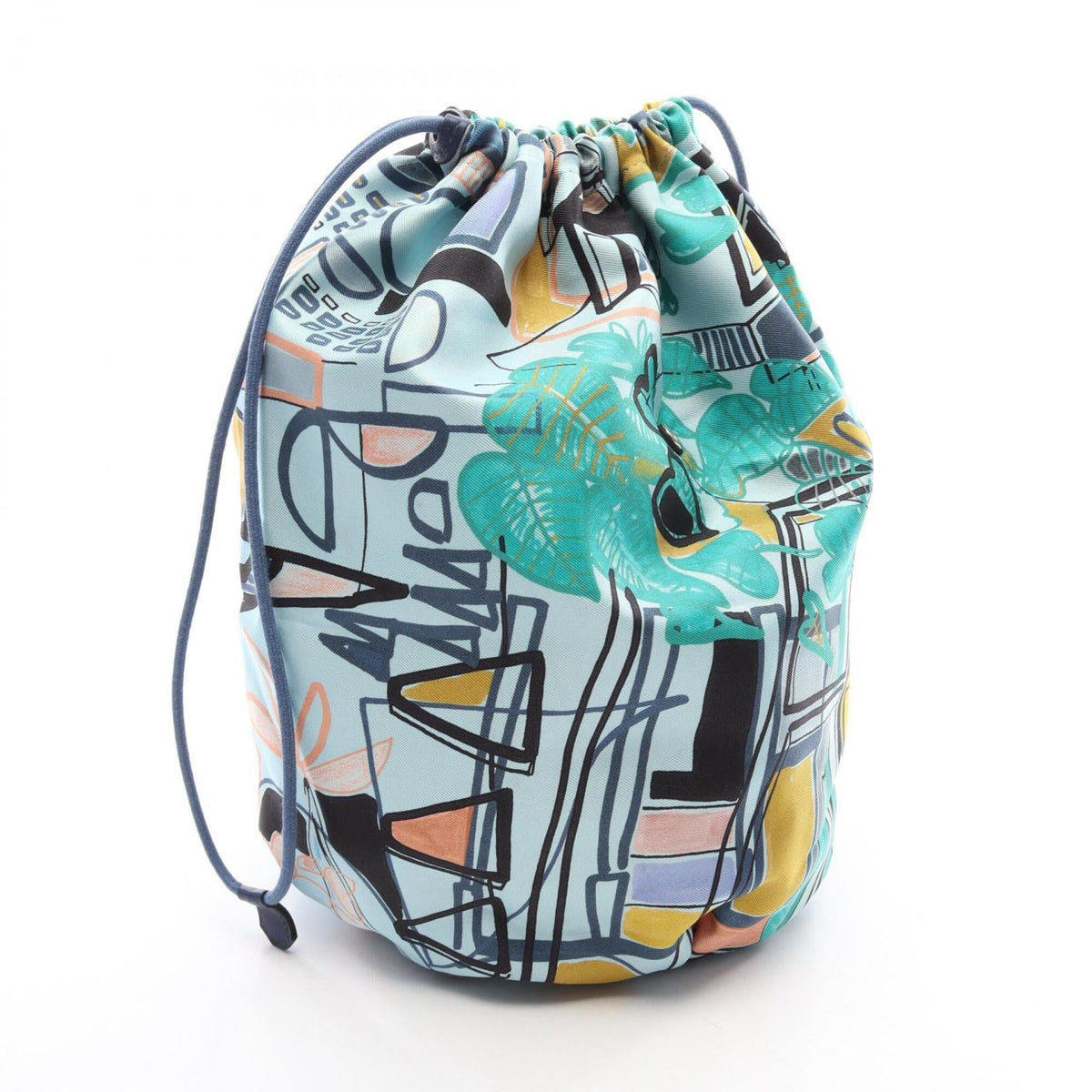 Hermes Blue Multi-Color Silk Epsom Leather Handbag Pouch (Pre-Owned)