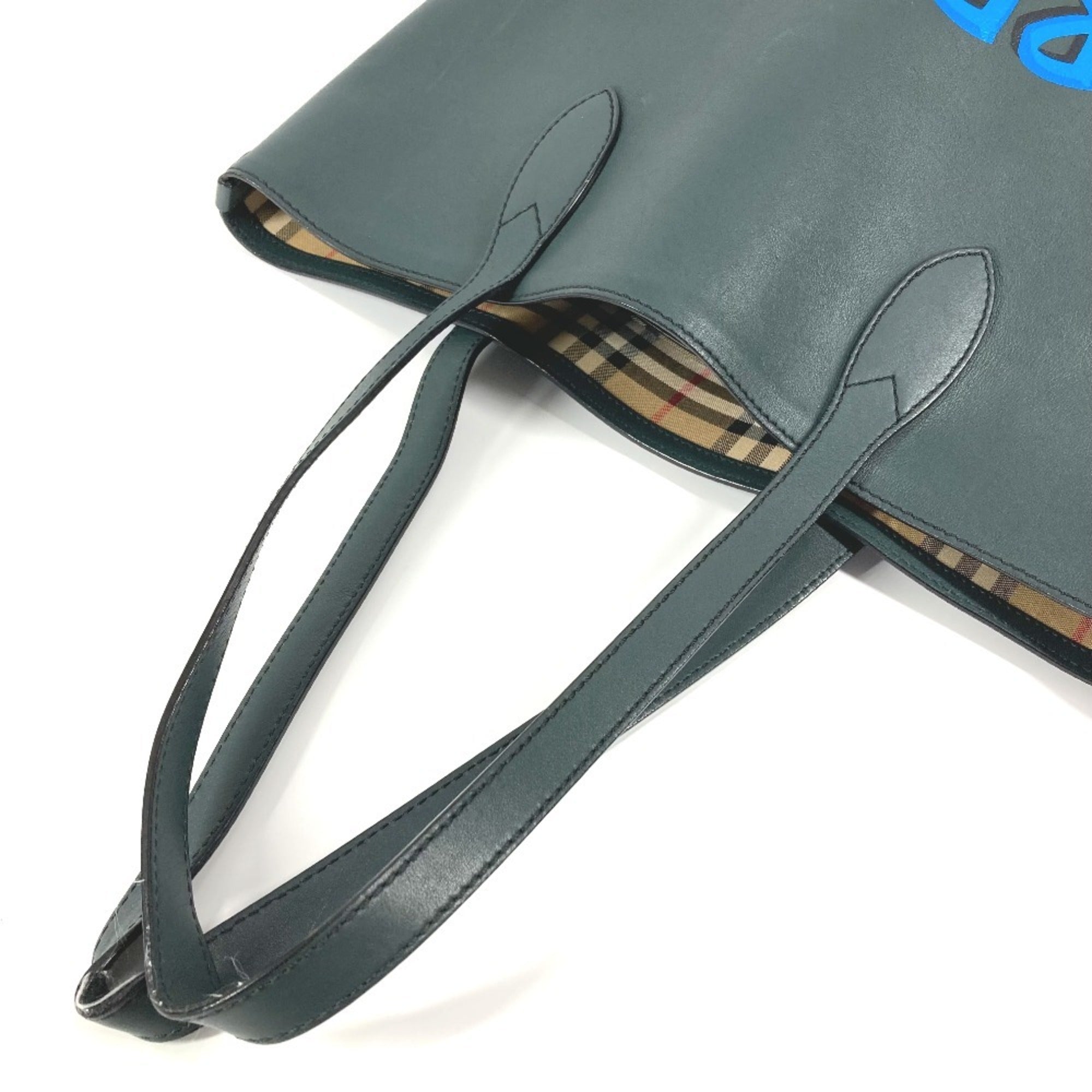 Burberry Blue Khaki Leather Shoulder Bag Tote Bag (Pre-Owned)