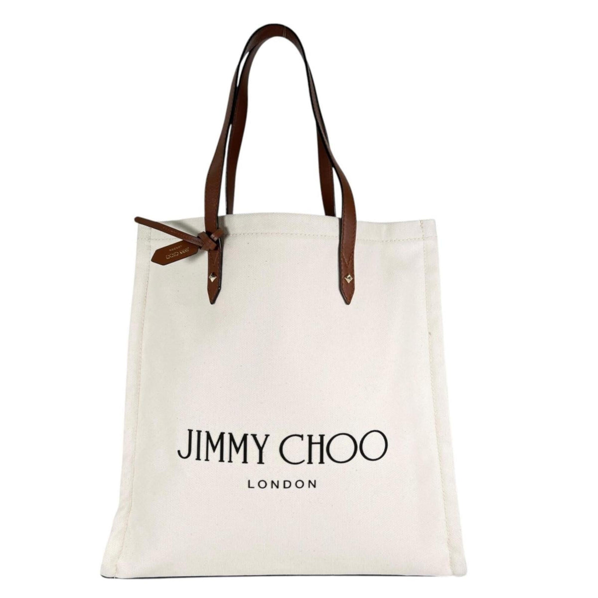 Jimmy Choo Brown White Canvas Leather Tote Bag (Pre-Owned)