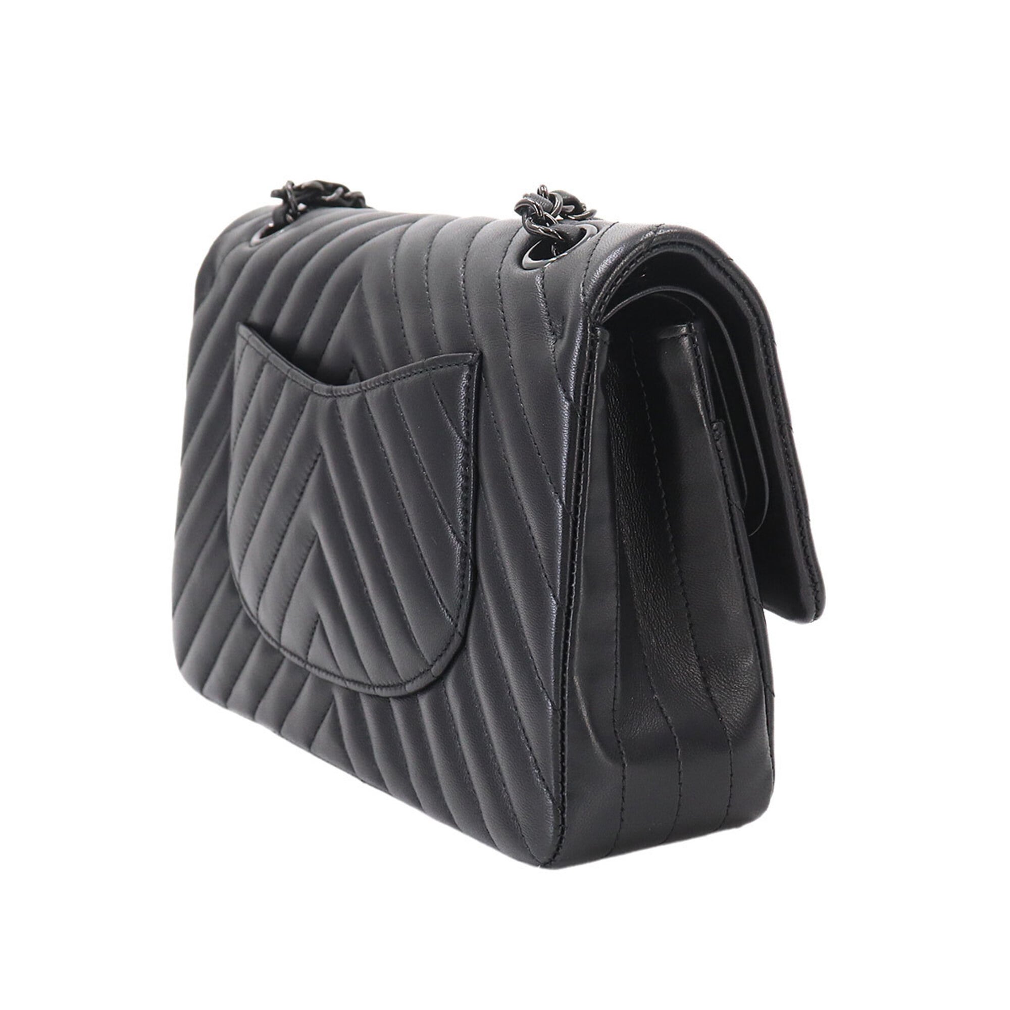 Chanel Chevron (V Stitch) Black Leather Handbag Shoulder Bag (Pre-Owned)