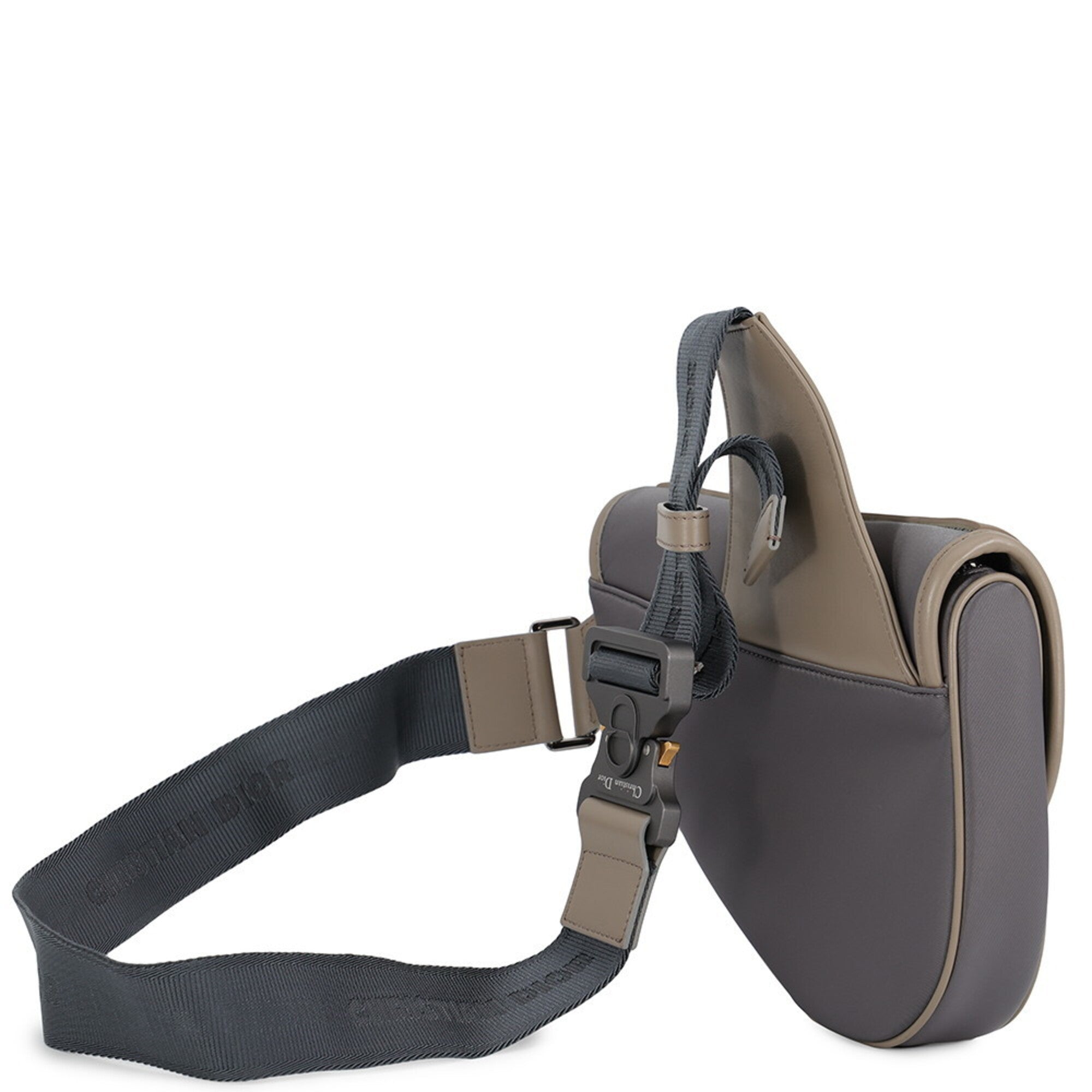 Christian Dior Beige Gray Nylon Rubber Saddle Bag Sling Bag (Pre-Owned)