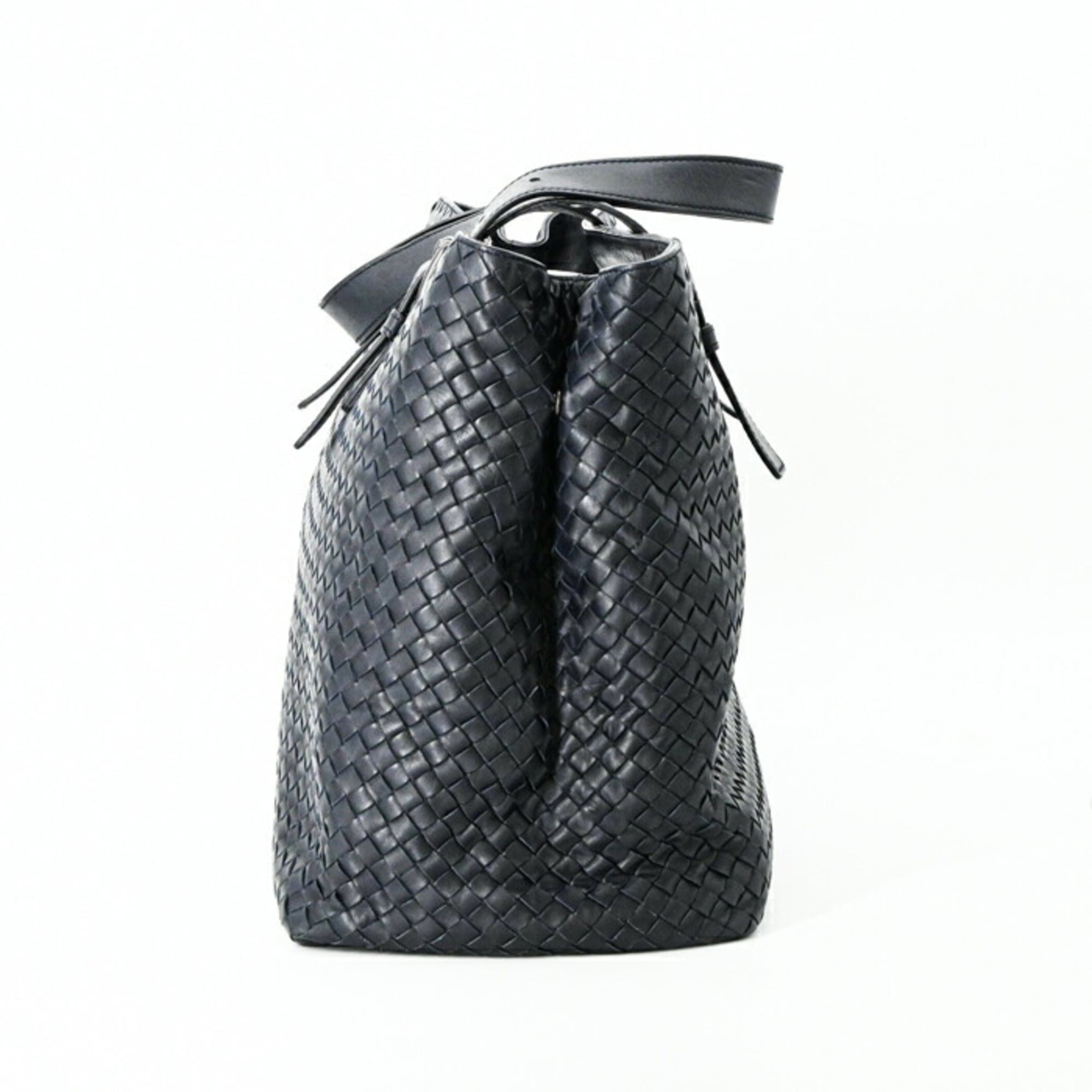 Bottega Veneta Black Navy Intrecciato Tote Bag (Pre-Owned)