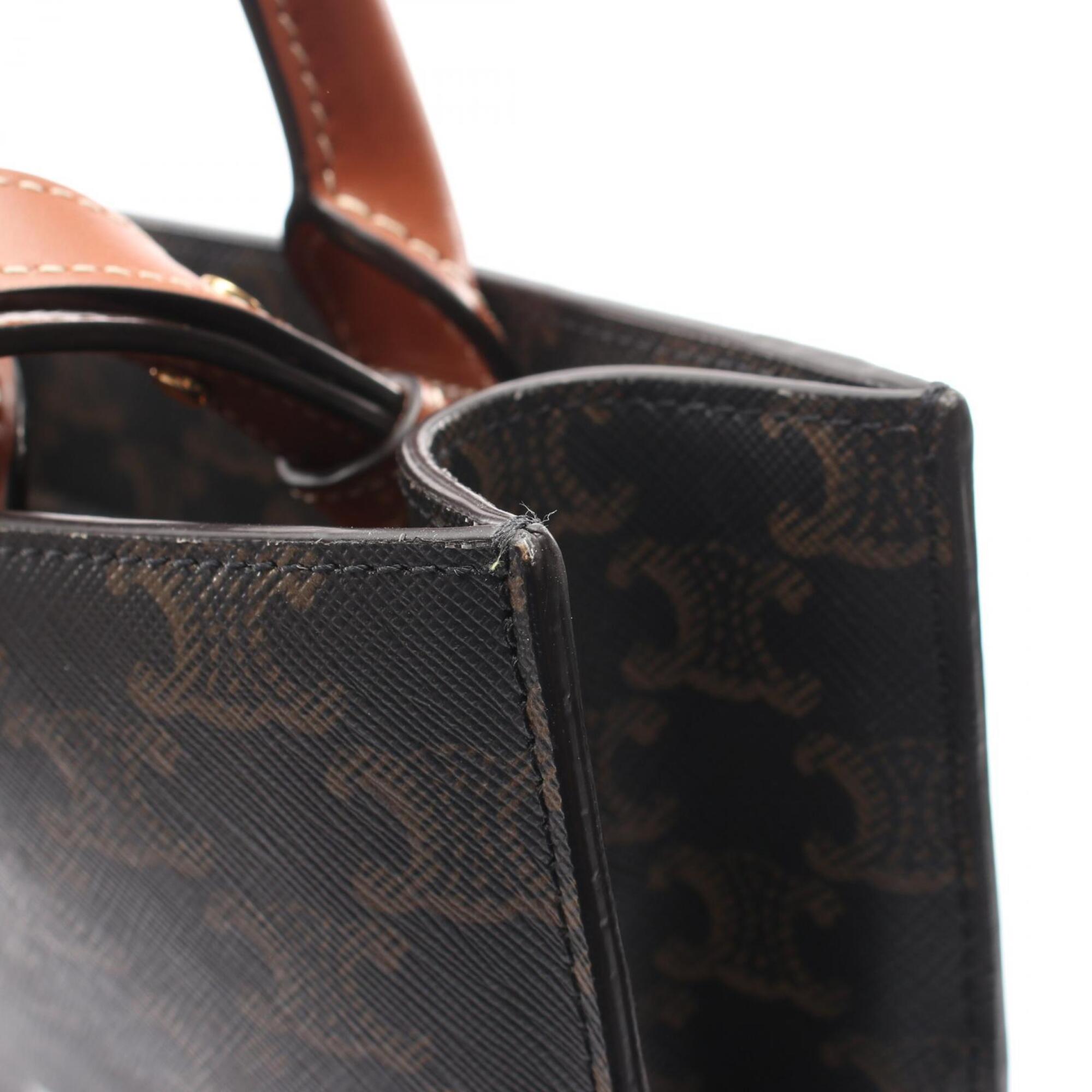 Celine Black Brown Coated Canvas Leather Handbag Tote Bag (Pre-Owned)