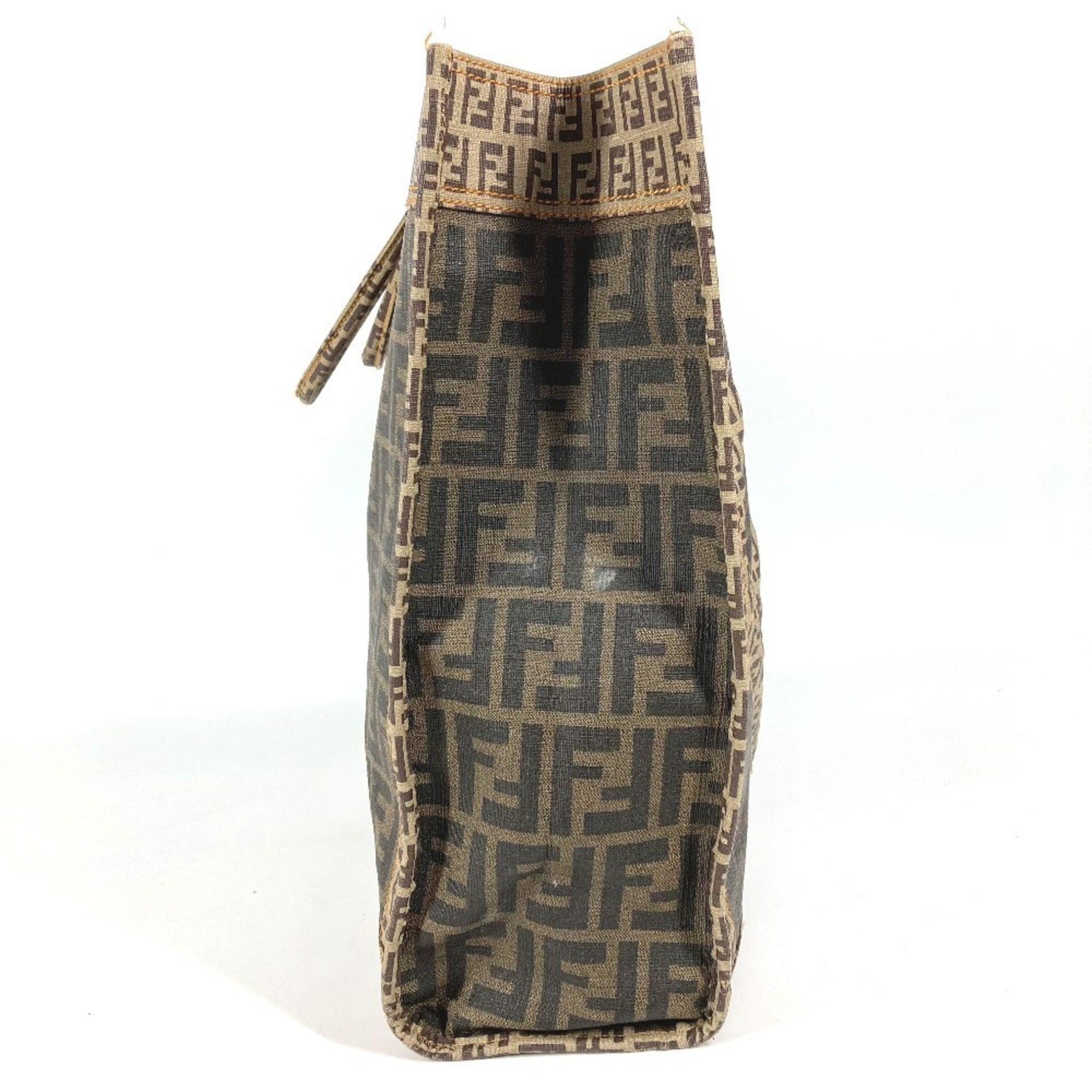 Fendi Zucca Beige Brown Coated Canvas Shoulder Bag Tote Bag (Pre-Owned)