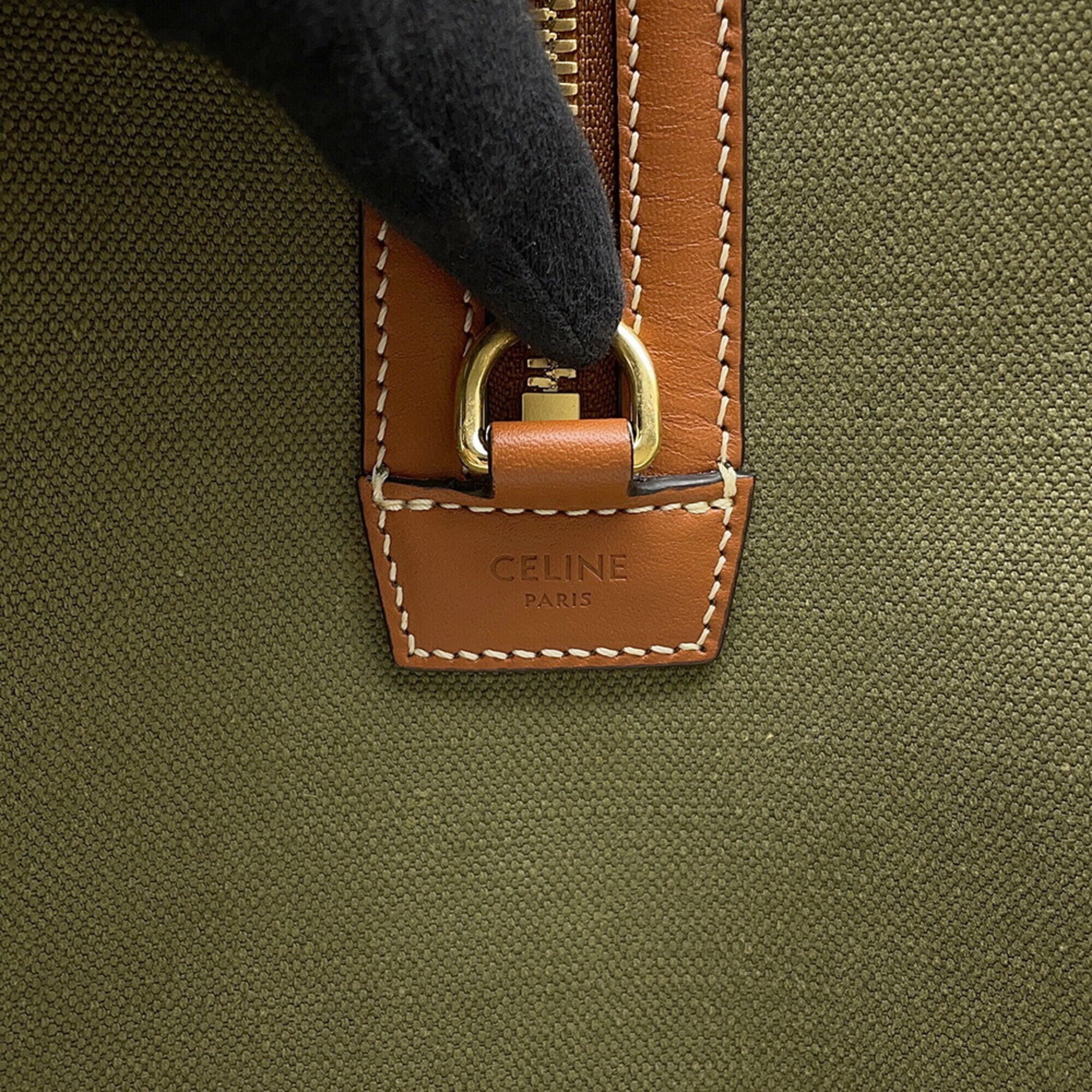 Celine Brown Khaki Canvas Leather Boston Bag (Pre-Owned)