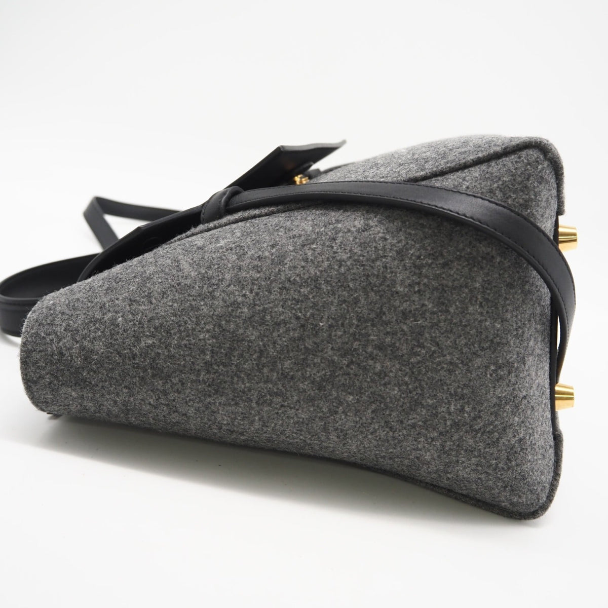 Celine Black Gray Felt Leather Handbag (Pre-Owned)